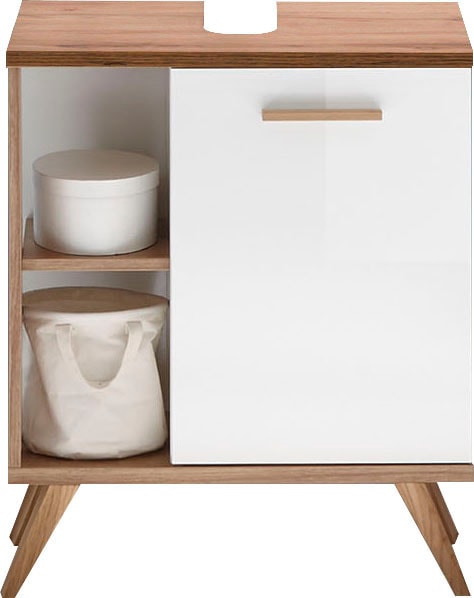 Saphir Armoire sous lavabo »Quickset Unterbeckenschrank mit 1 Tür, 60,5 cm breit, ohne Waschbecken« meuble sous lavabo avec amortisseurs de porte, étagères latérales, poignées en bois