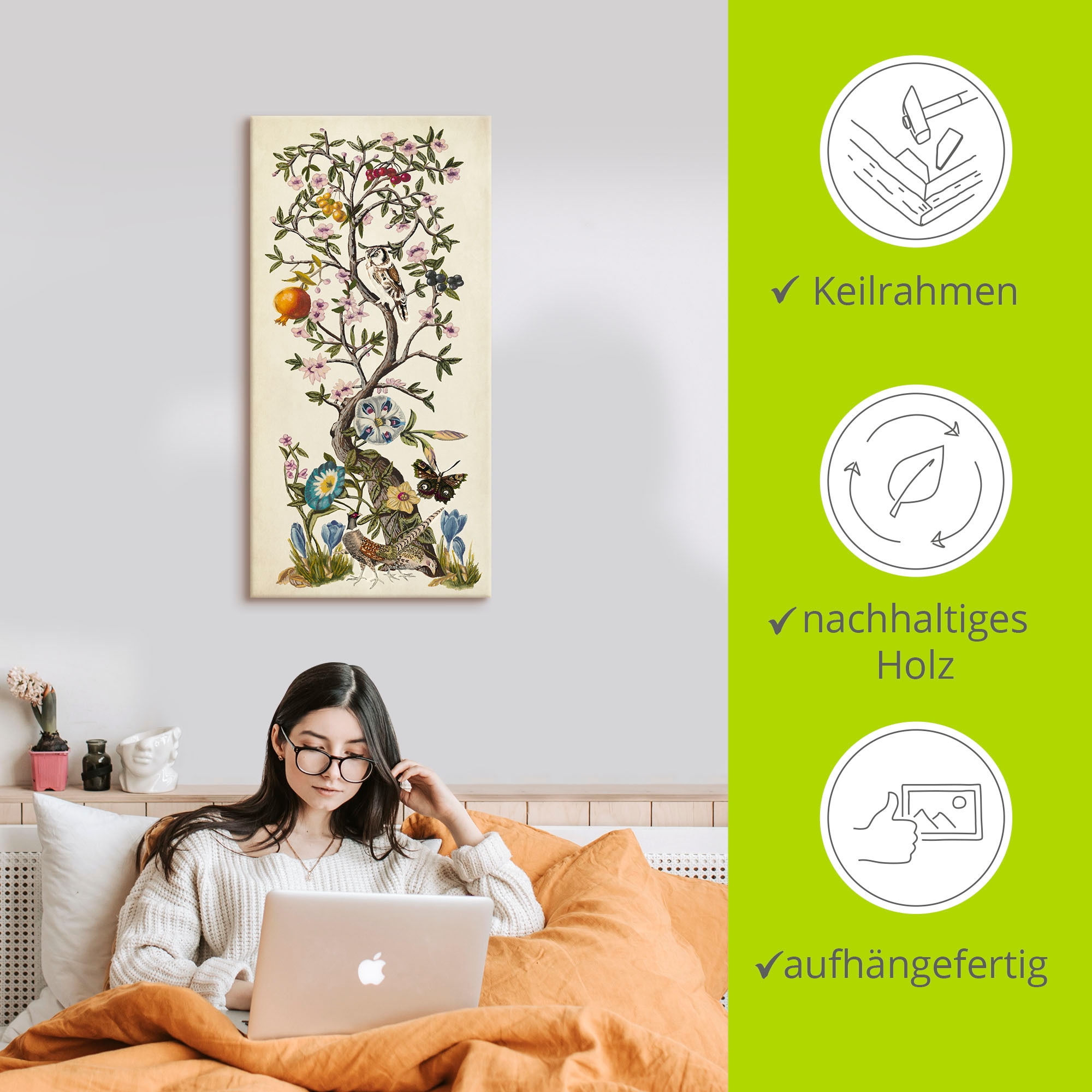 Artland Tableau sur toile »Chinoiserie Natur I« 1 cuis tlg. auf Holzrahmen gespannt