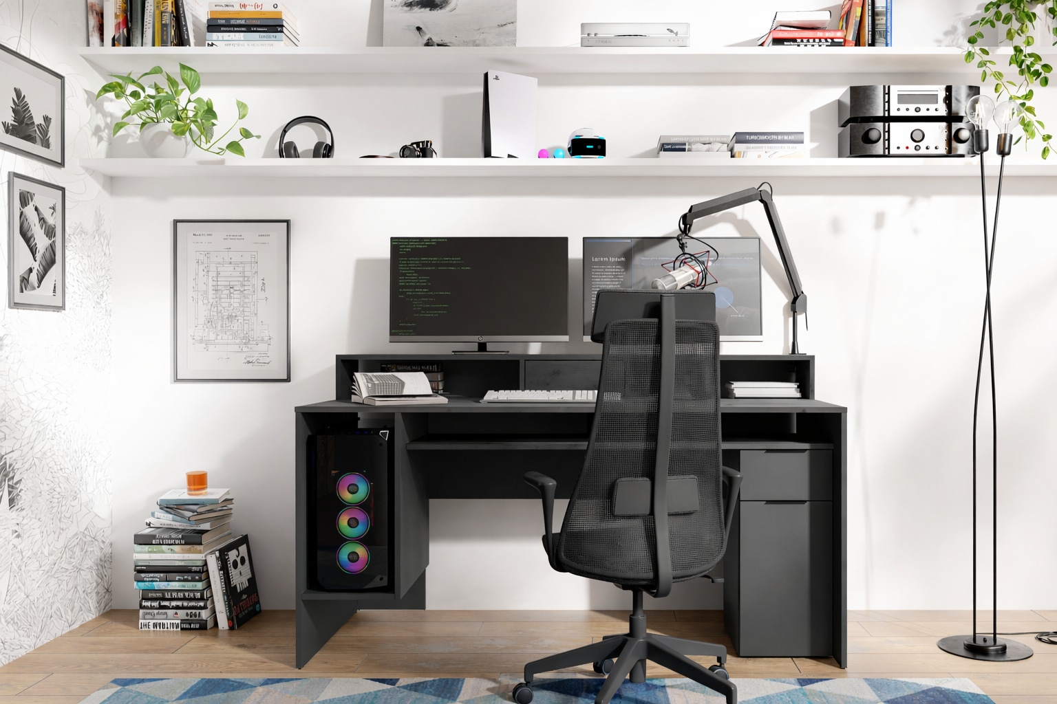 GOODproduct Schreibtisch »Peooria Computertisch mit Monitoraufsatz & Towerfach, viel Stauraum« Büroschreibtisch, Gamingtisch mit Schublade, modern, Breite 160 cm