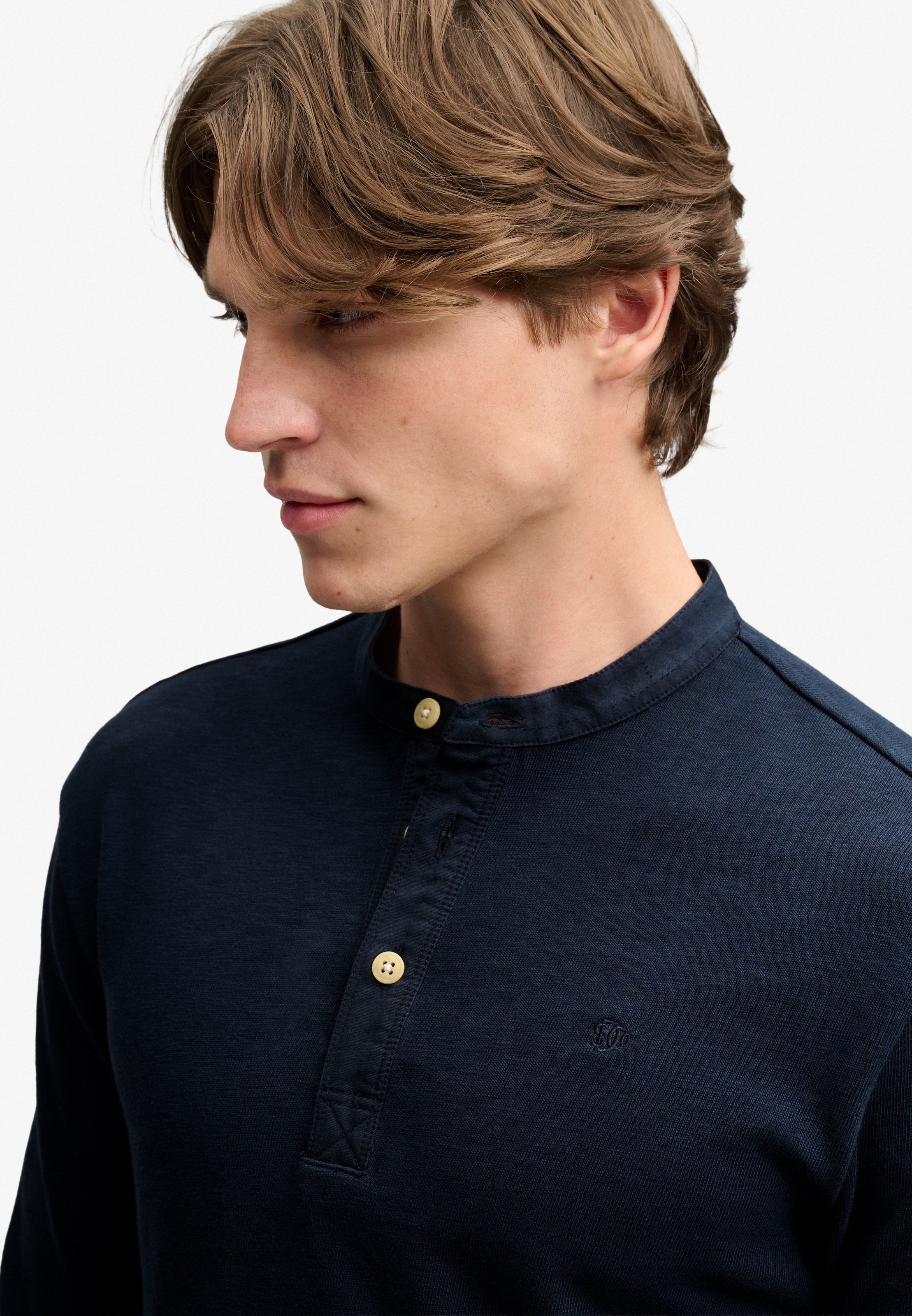 Superdry T-shirt à manches longues »WOVEN PLACKET GRANDAD TOP« Baumwolle, relaxed fit