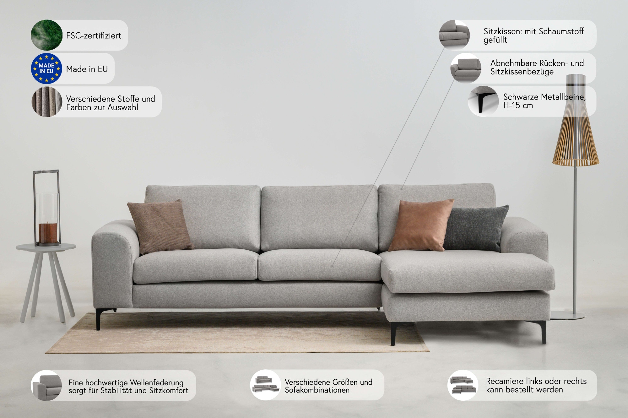 GOODproduct Ecksofa »Henry, L-Form, Breite 294 cm« mit Metallbeinen, Wellenunterfederung, wasserabweisender Stoff