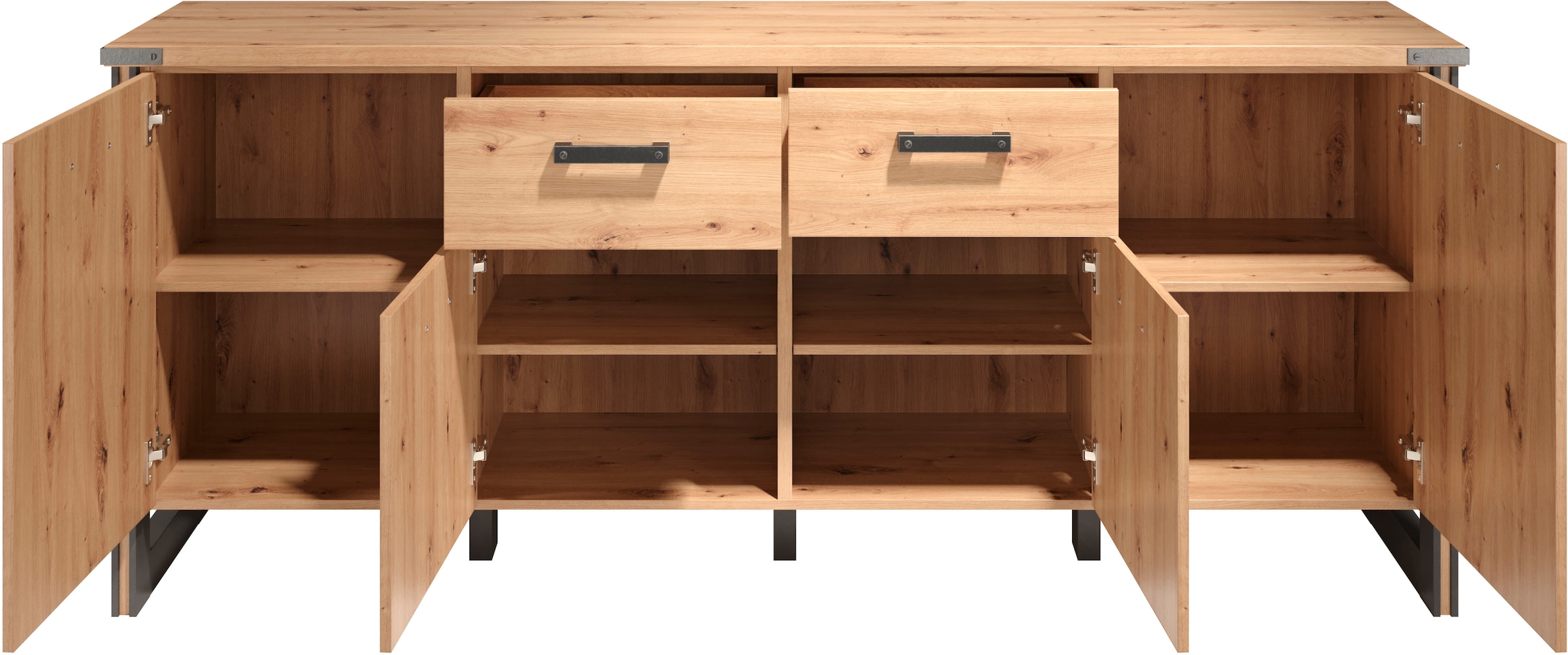 Home affaire Sideboard »Mia« 1 cuis tlg. Echtholzoptik, Eiche, 207 cm breiter Schrank