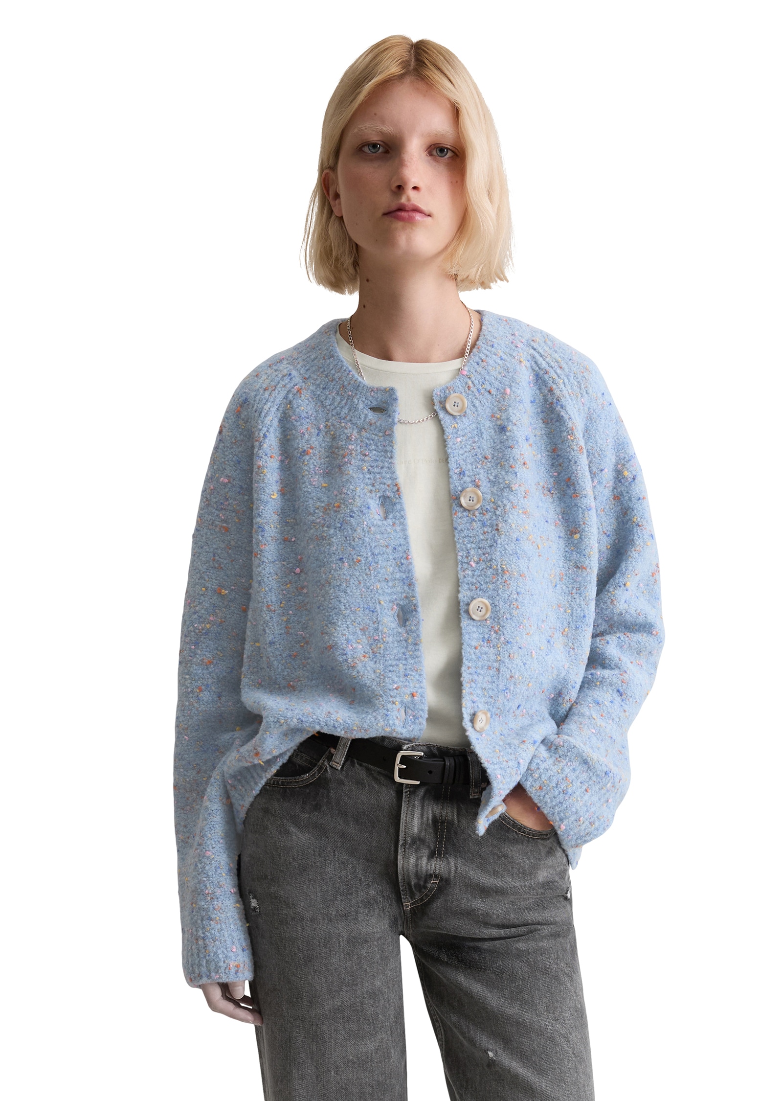 Marc O'Polo DENIM Veste en tricot Bouclé, relaxed fit, aus Schurwolle-Viskose-Mix