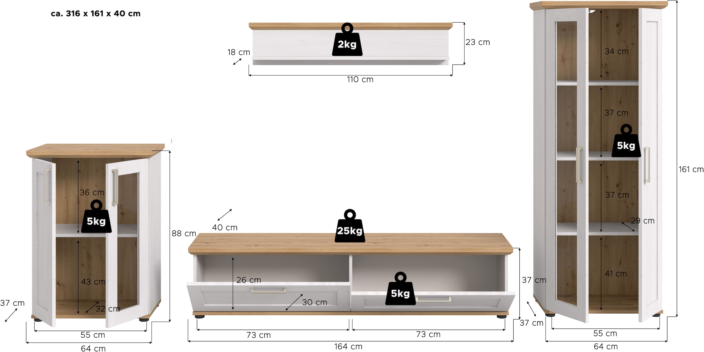 Home affaire Wohnwand »Cosenza« Set, 4 Stk. tlg.