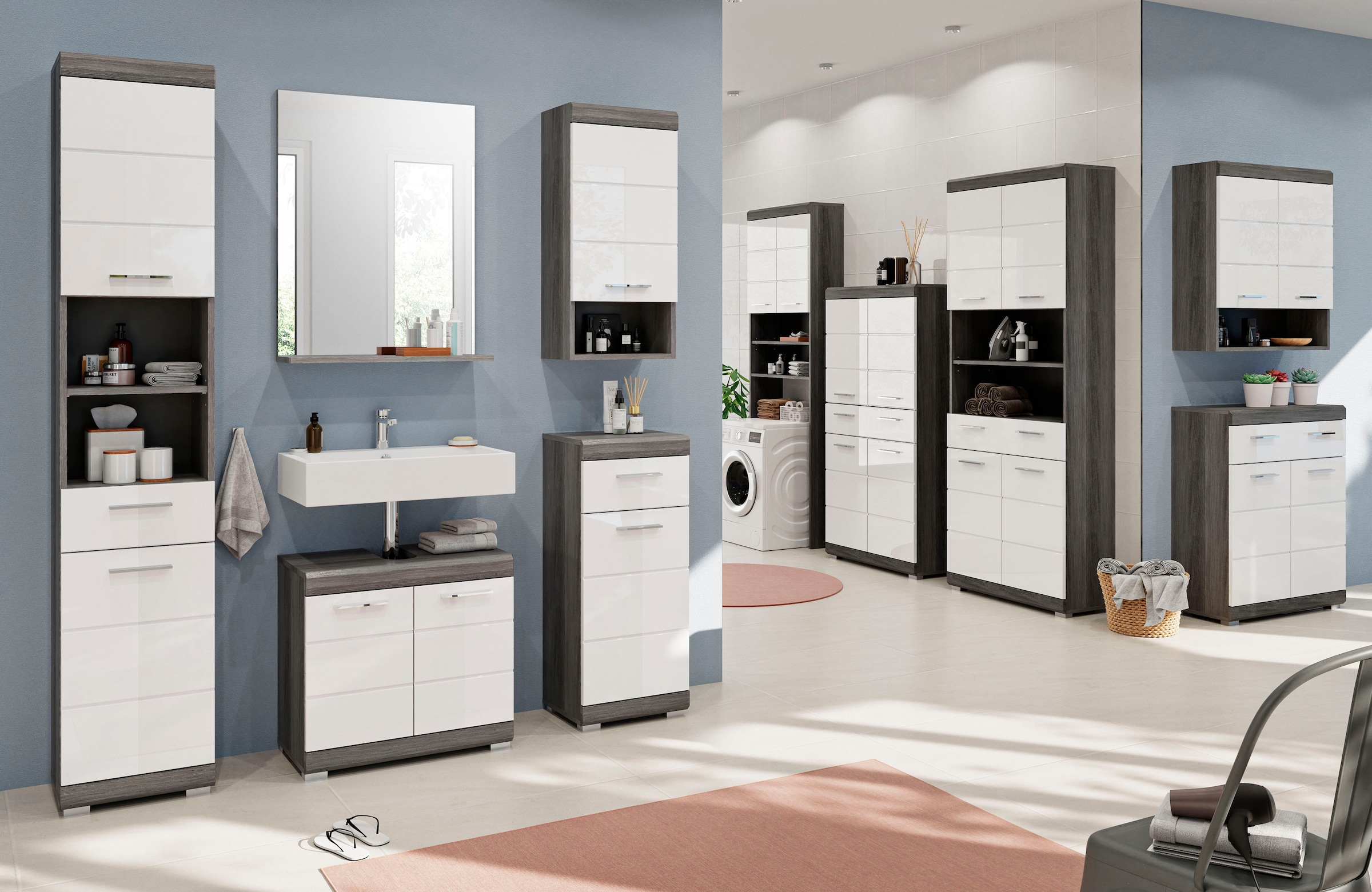 welltime Hochschrank »SIENA, Breite 37cm, 2 Tür, 1 Schubkasten, 2 offene Fächer, MDF-Front« TOPSELLER!, 1 Stk. tlg. in verschiedenen Farben erhältlich, Badmöbel, Badschrank, Schrank, Bad