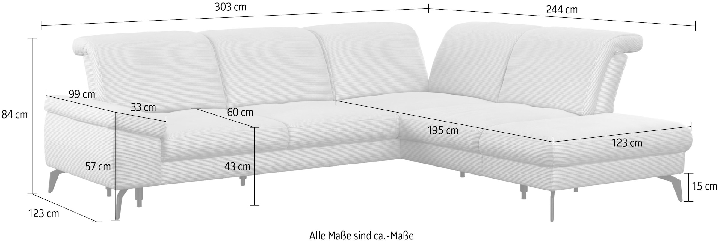 sit&more Canapé d'angle »Cabana L-Form« Ottomane, wahlweise mit Sitztiefen-,Armlehnen- und Kopfteilfunktion