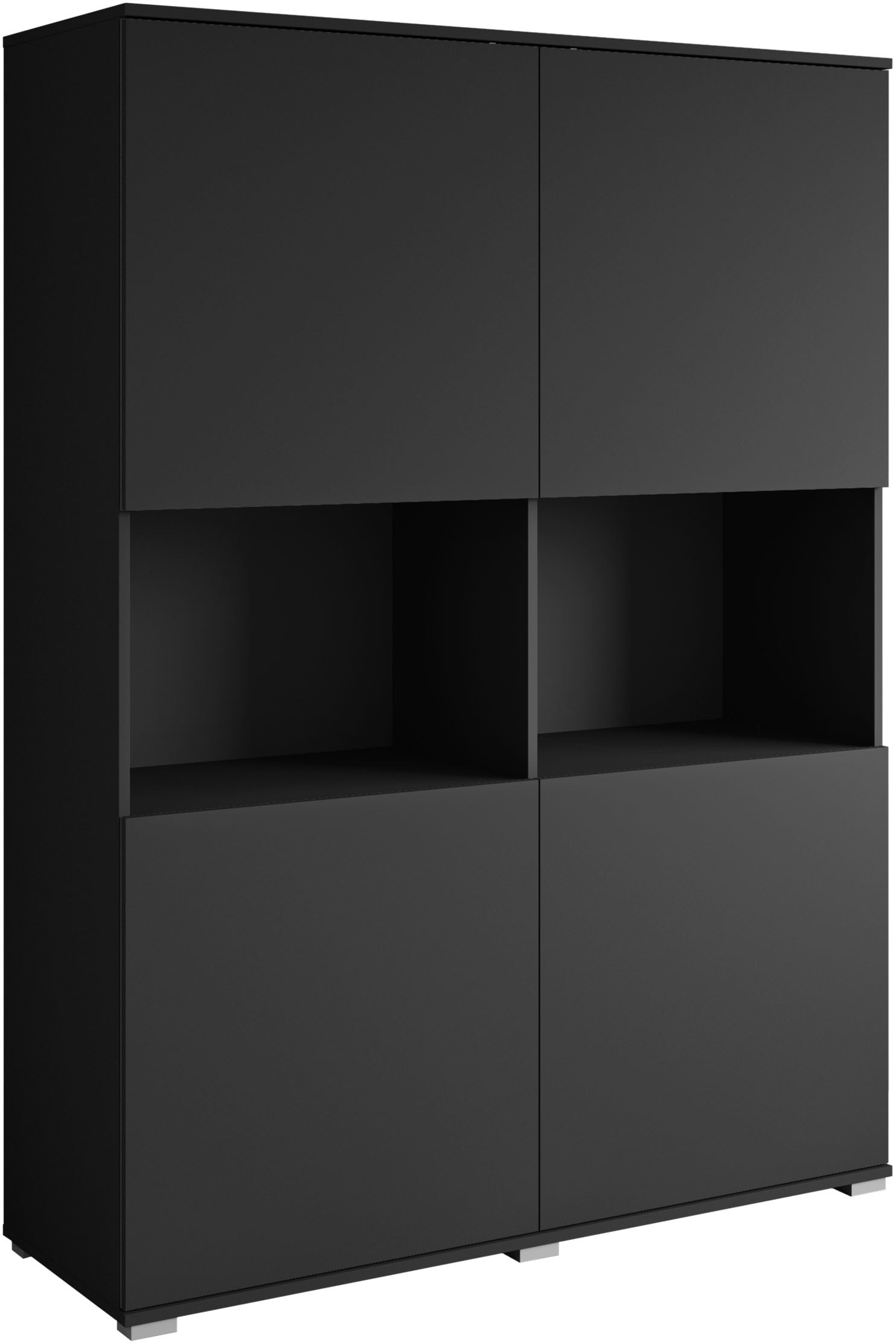 GOODproduct Buffet haut »Kenia Schrank, 120 cm breit, mit 4 Türen und 2 offenen Fächern« 1 cuis tlg. Design sans poignées avec push-to-open et étagères réglables