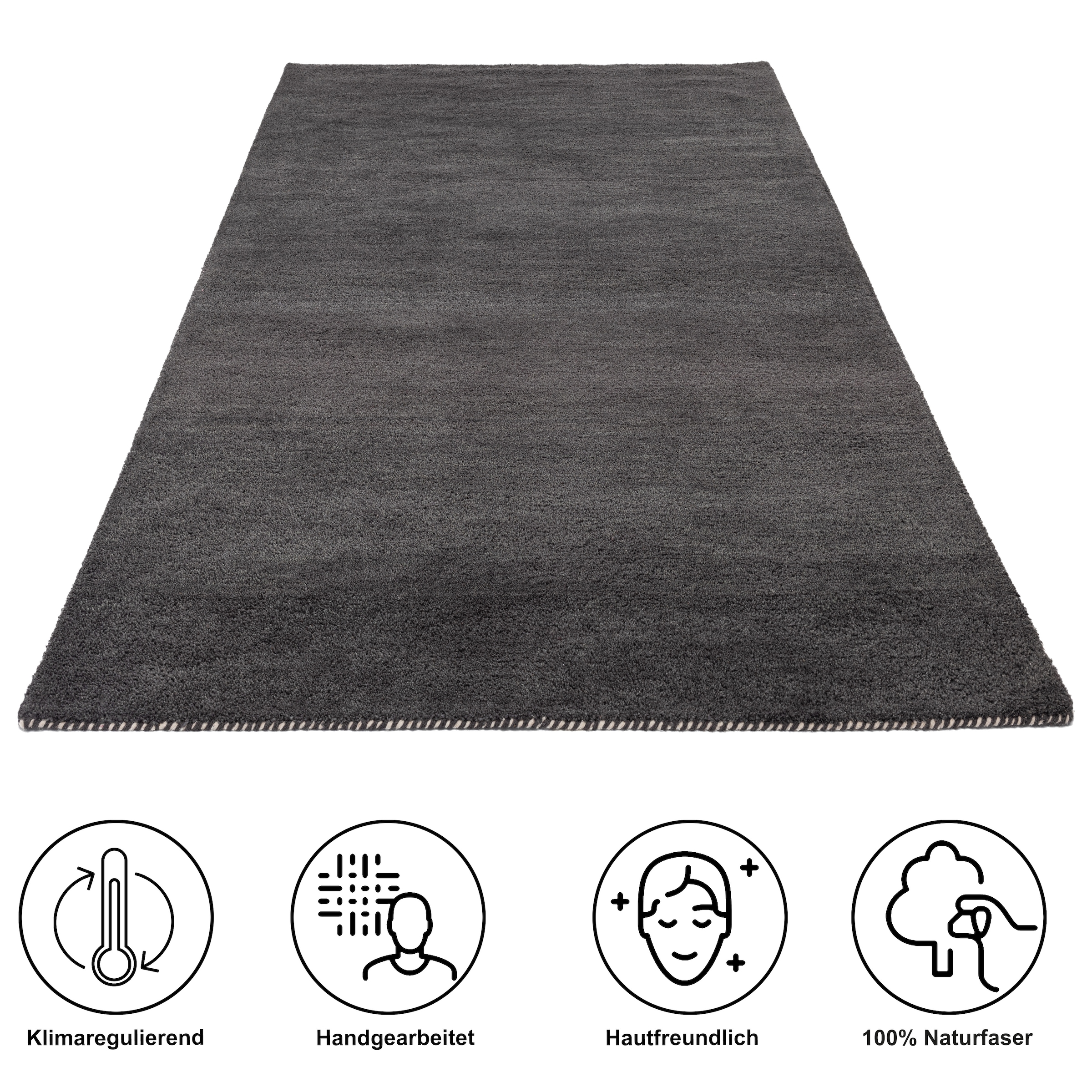 THEKO Wollteppich »Gabbeh Uni, Handgefertigt, meliert, auch als Läufer erhältlich, Wolle« rechteckig 14 mm Höhe Schlafzimmer, Wohnzimmer, Esszimmer, auch als Läufer oder rund