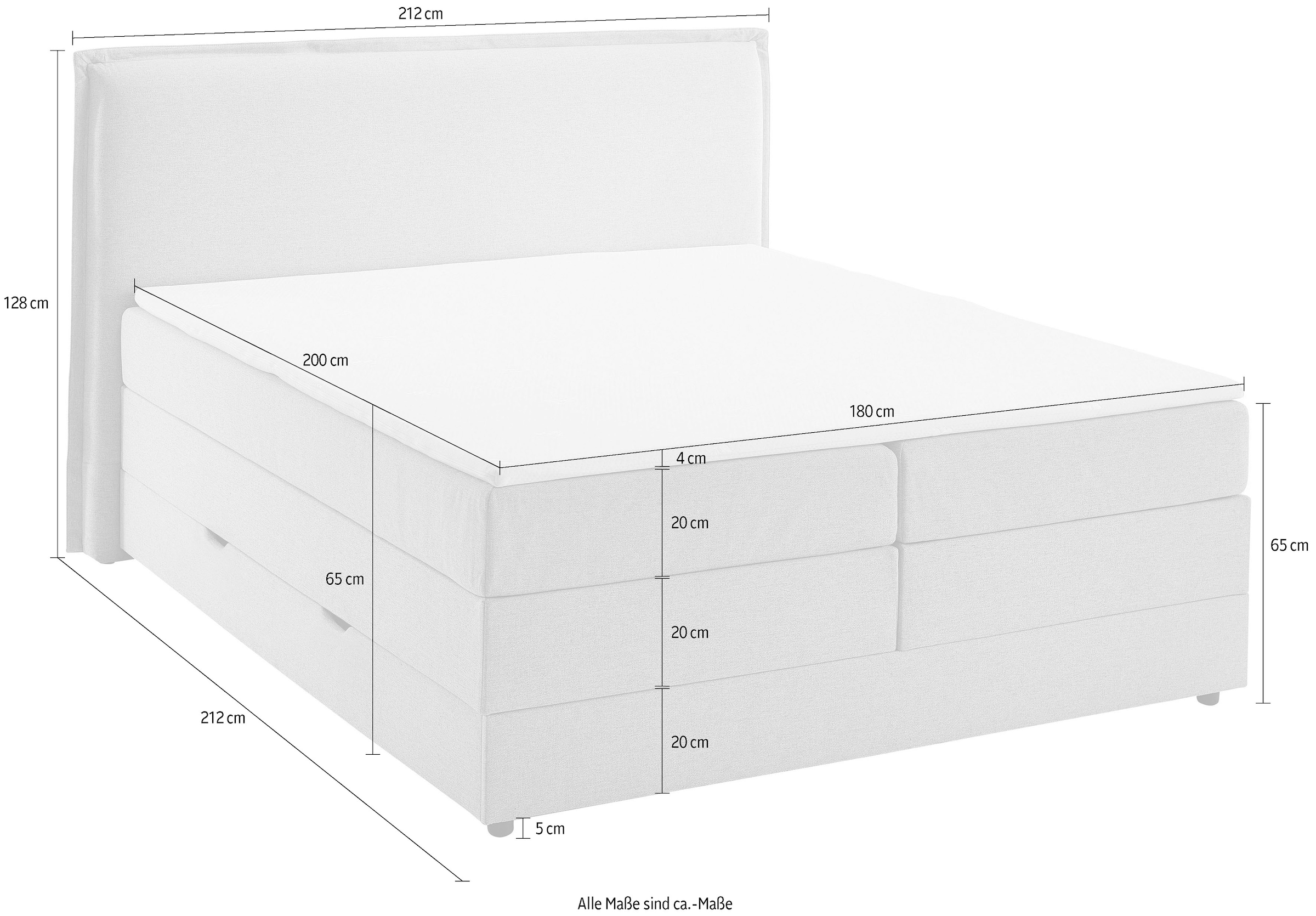 meise.möbel Boxbett »Columbia mit extra grossem Bettkasten« erhältlich in 180x200cm