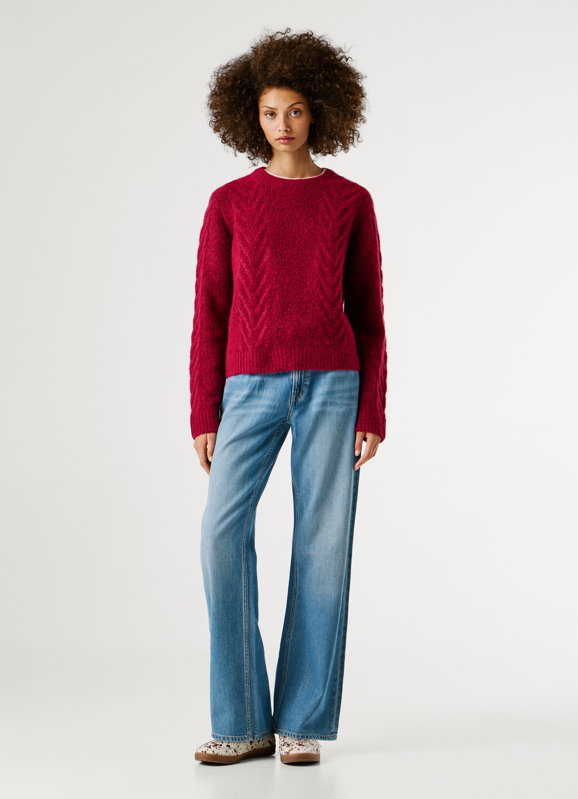Pepe Jeans Strickpullover mit Zopfmuster und Woll-Anteil