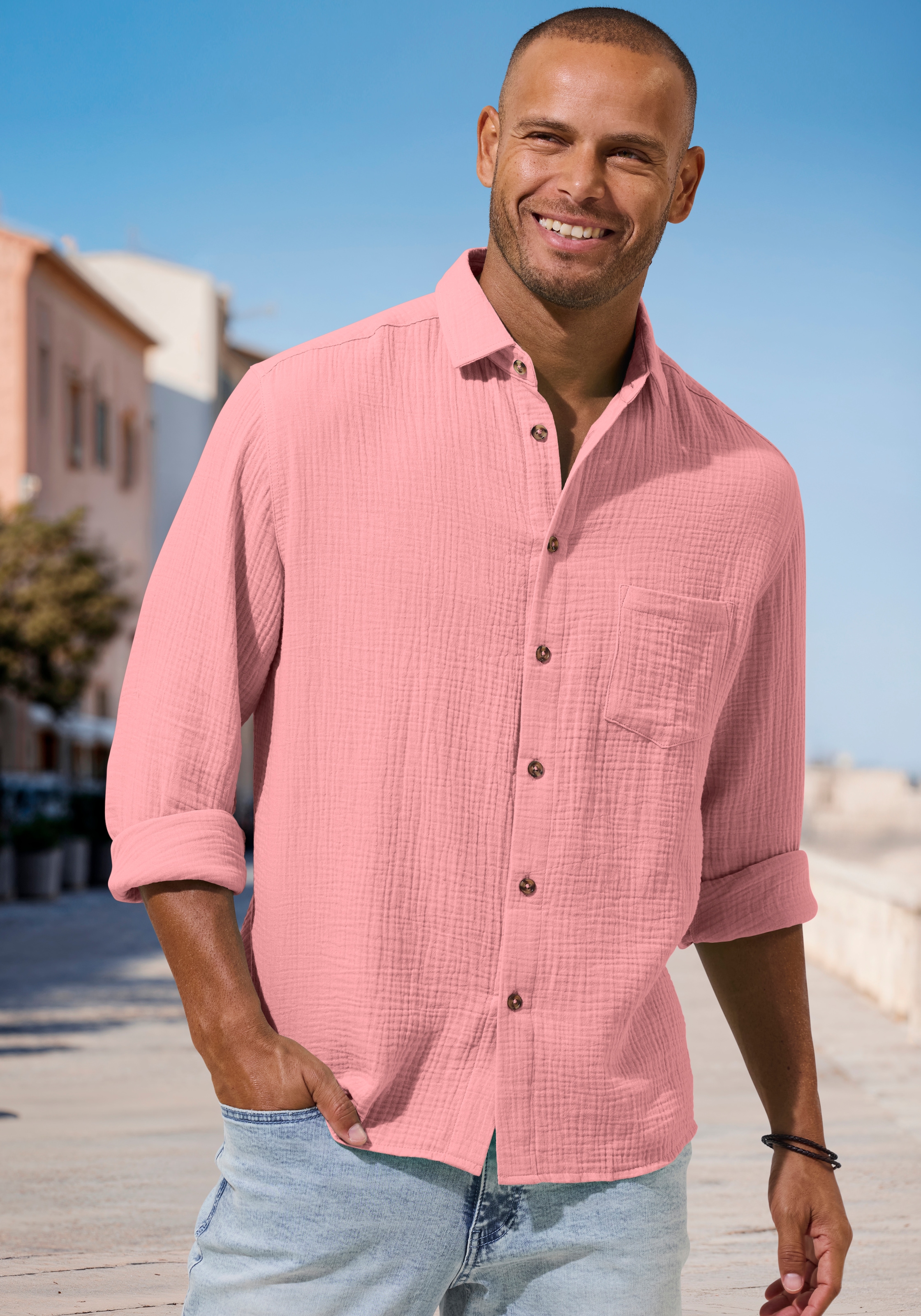 Beachtime »Regular fit« Langarm, Freizeithemd aus Musselin-Ware