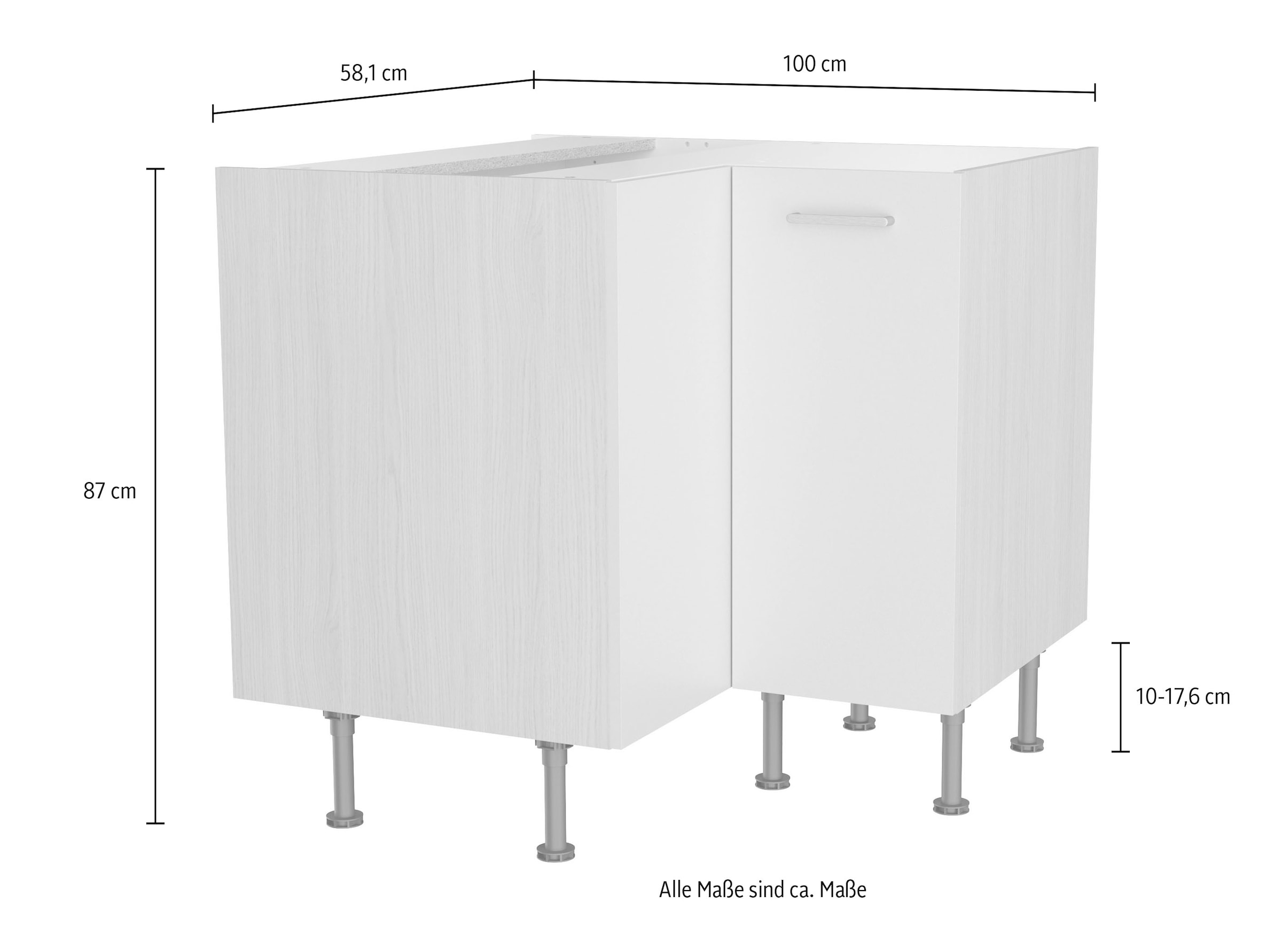 KOCHSTATION Eckunterschrank »KS-Lucy« Breite 90 x 90 cm, mit 2 Türen, Soft-Close, höhenverstellbare Füsse