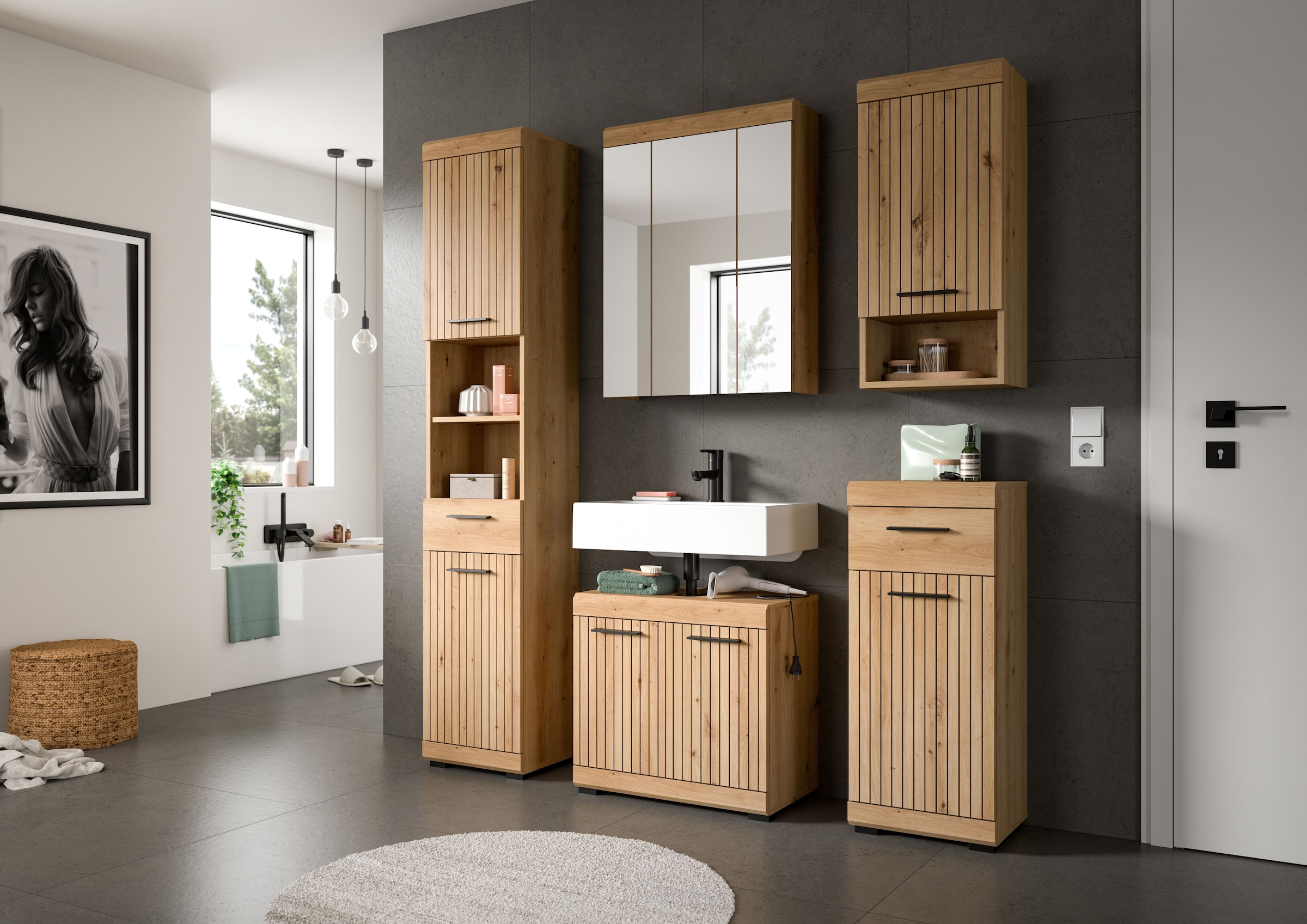 welltime Hängeschrank »SIENA, Breite 37cm, 1 Tür, 1 offenes Fächer, 1 Einlegeboden, MDF-Front« TOPSELLER!, 1 Stk. tlg. in verschiedenen Farben erhältlich, Badmöbel, Badschrank, Schrank, Bad