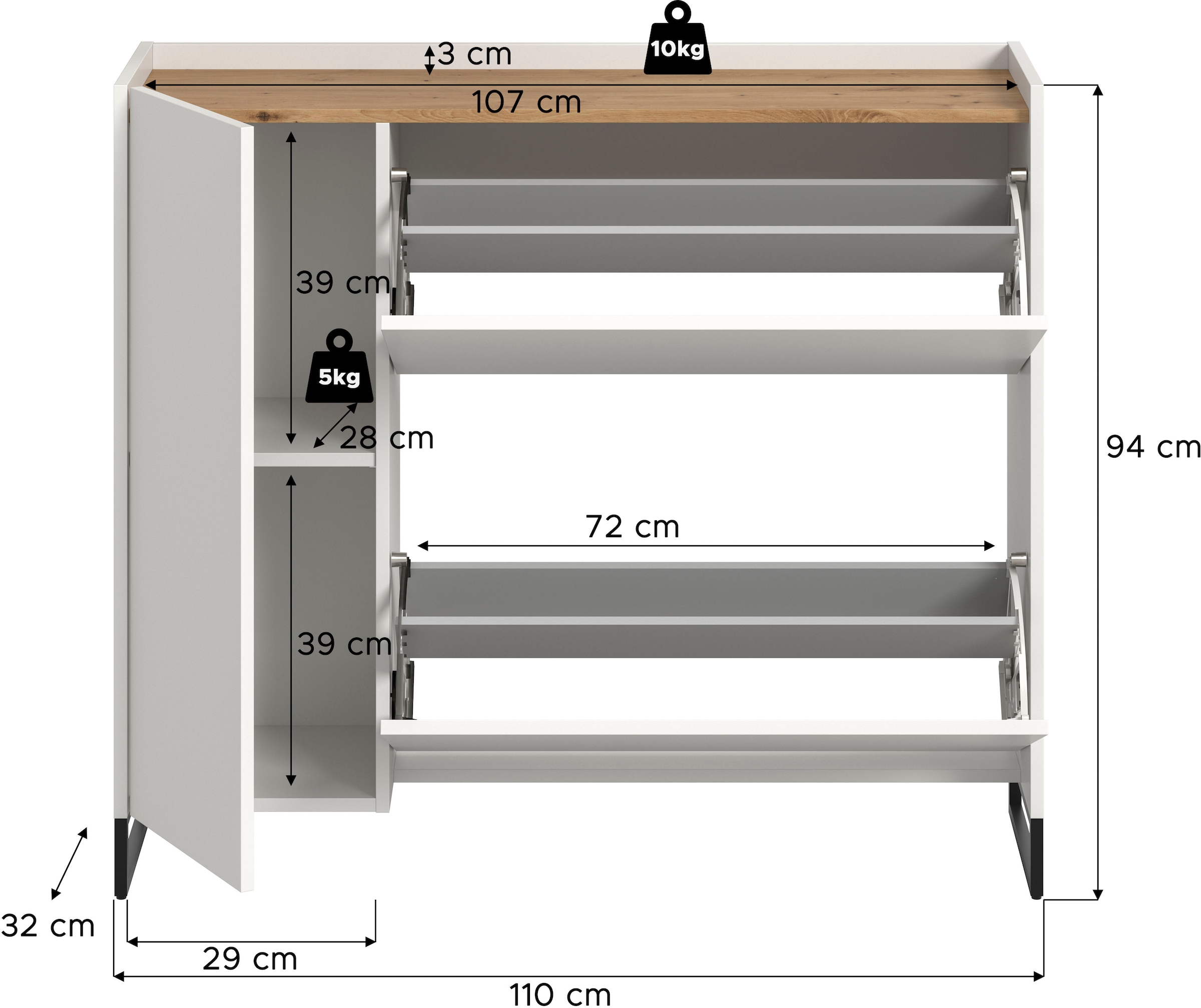 INOSIGN Schuhschrank »EVRID, Breite 110cm, 1 Tür, 2 Schuhwalzen, inkl. Metall-Kufenfüsse« individuell mit anderen Artikel der Serie EVRID erweiterbar, 1 Stk. tlg. Schuhkommode, Kommode, Sideboard, Garderobenschrank, Flurkommode