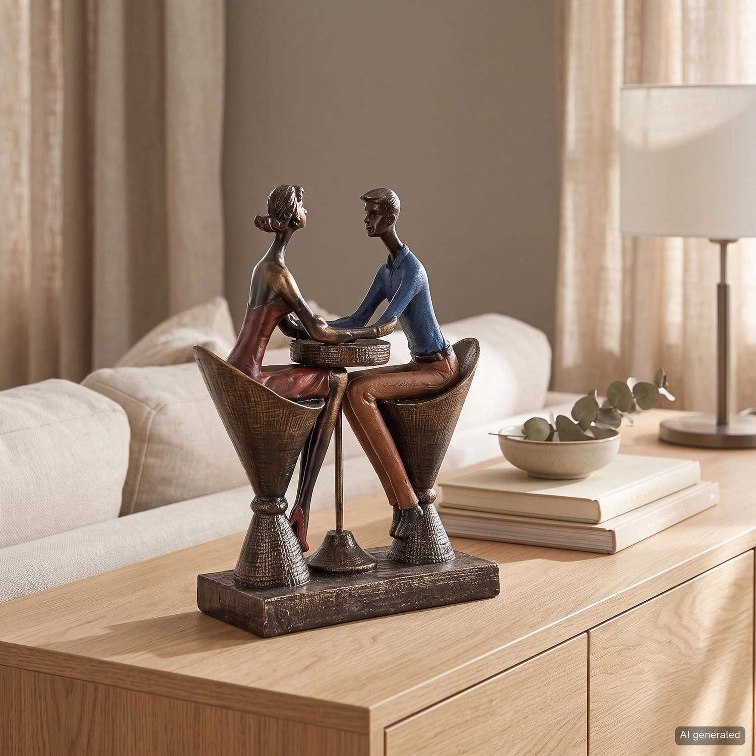 Casablanca by Gilde Figurine de décoration »Skulptur "Table for two"« Vêtements colorés, finition antique, base aspect bois
