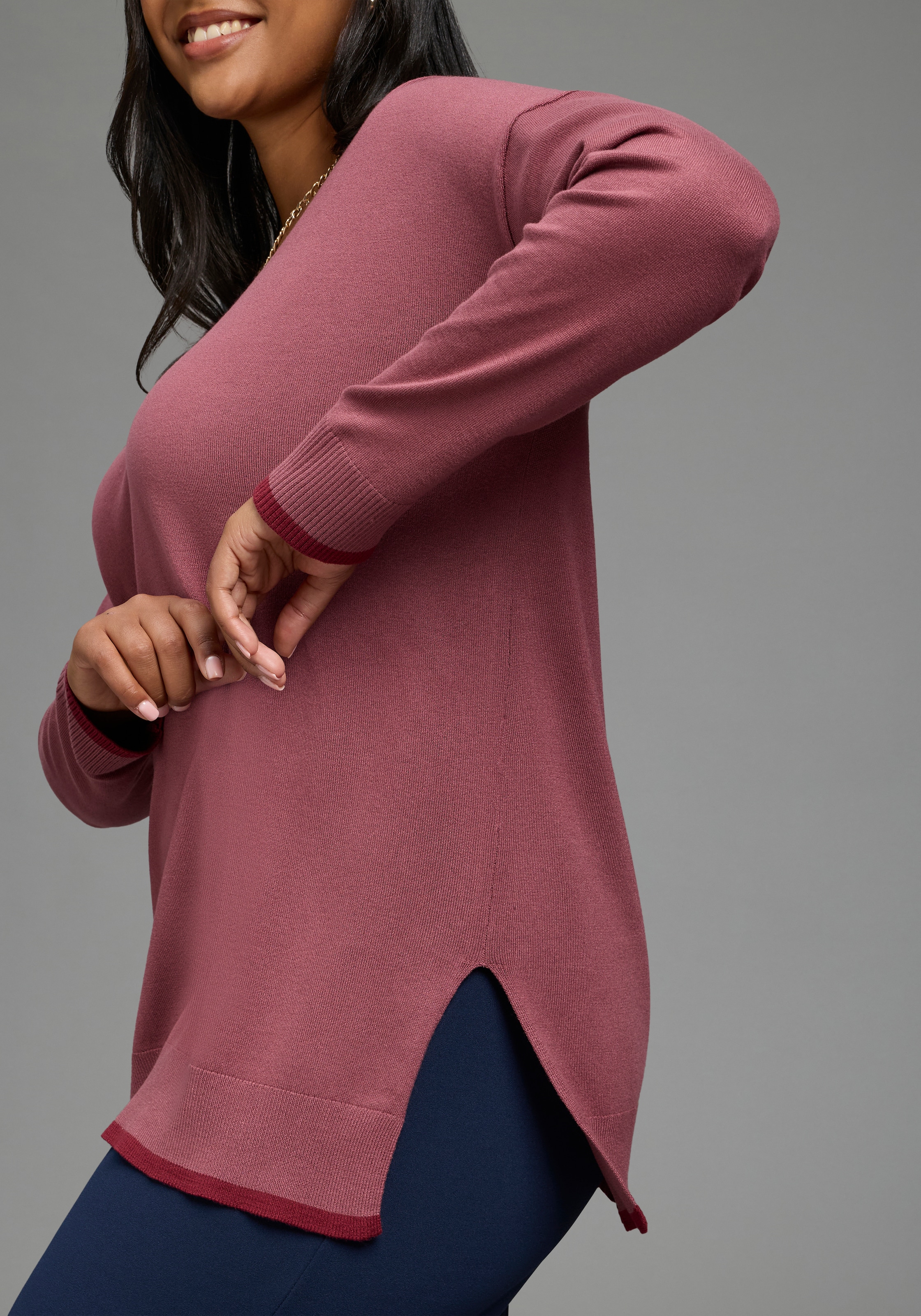 Laura Scott CURVE Pull en tricot »Grosse Grössen« en maille fine, avec profond décolleté en V, coupe fluide