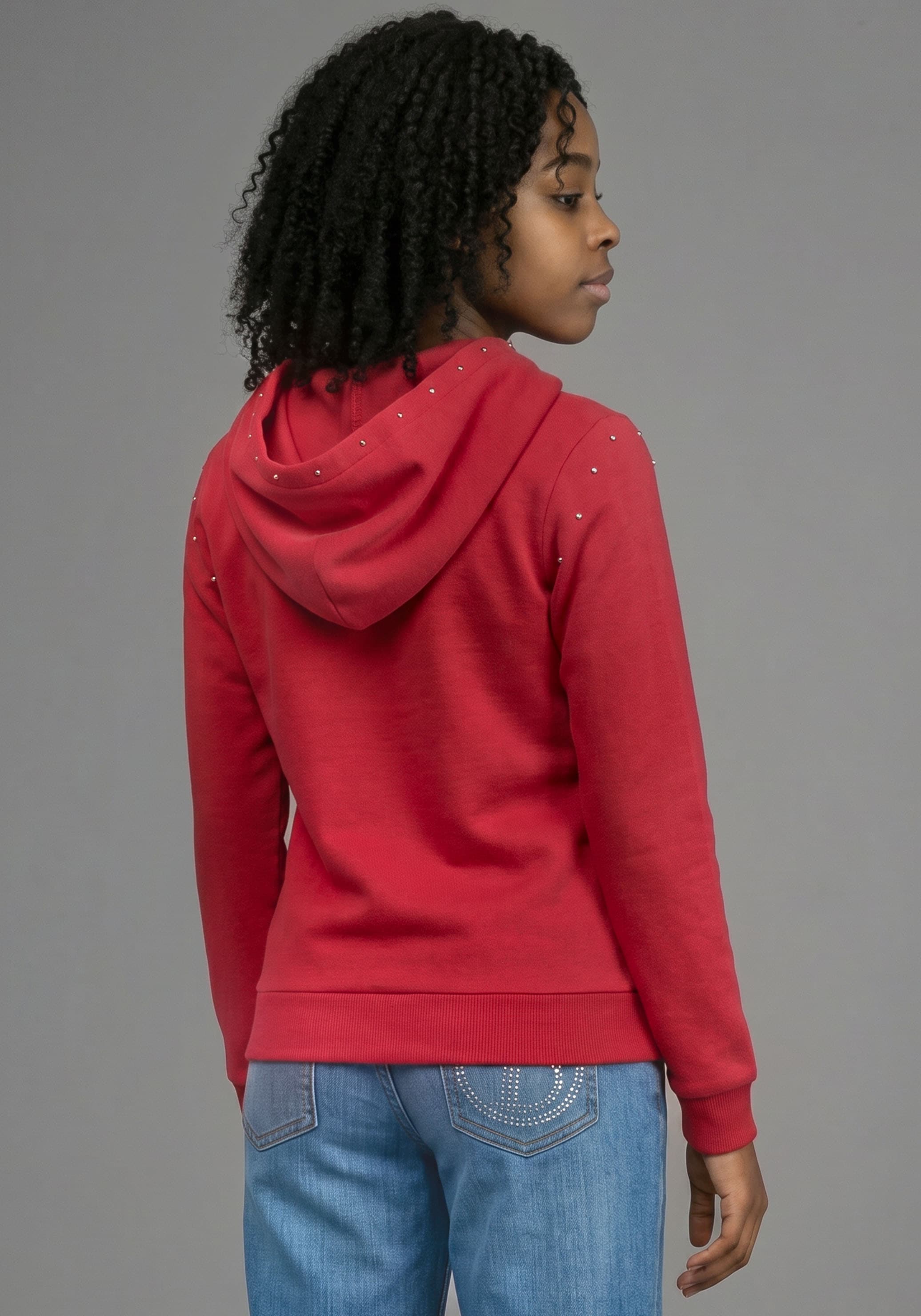 Bruno Banani Sweat à capuche »Hoodie mit Nieten-Details an Kapuze und Sternen im Nietendesign«, Sweatshirt avec décoration cloutée, en tissu doux gratté
