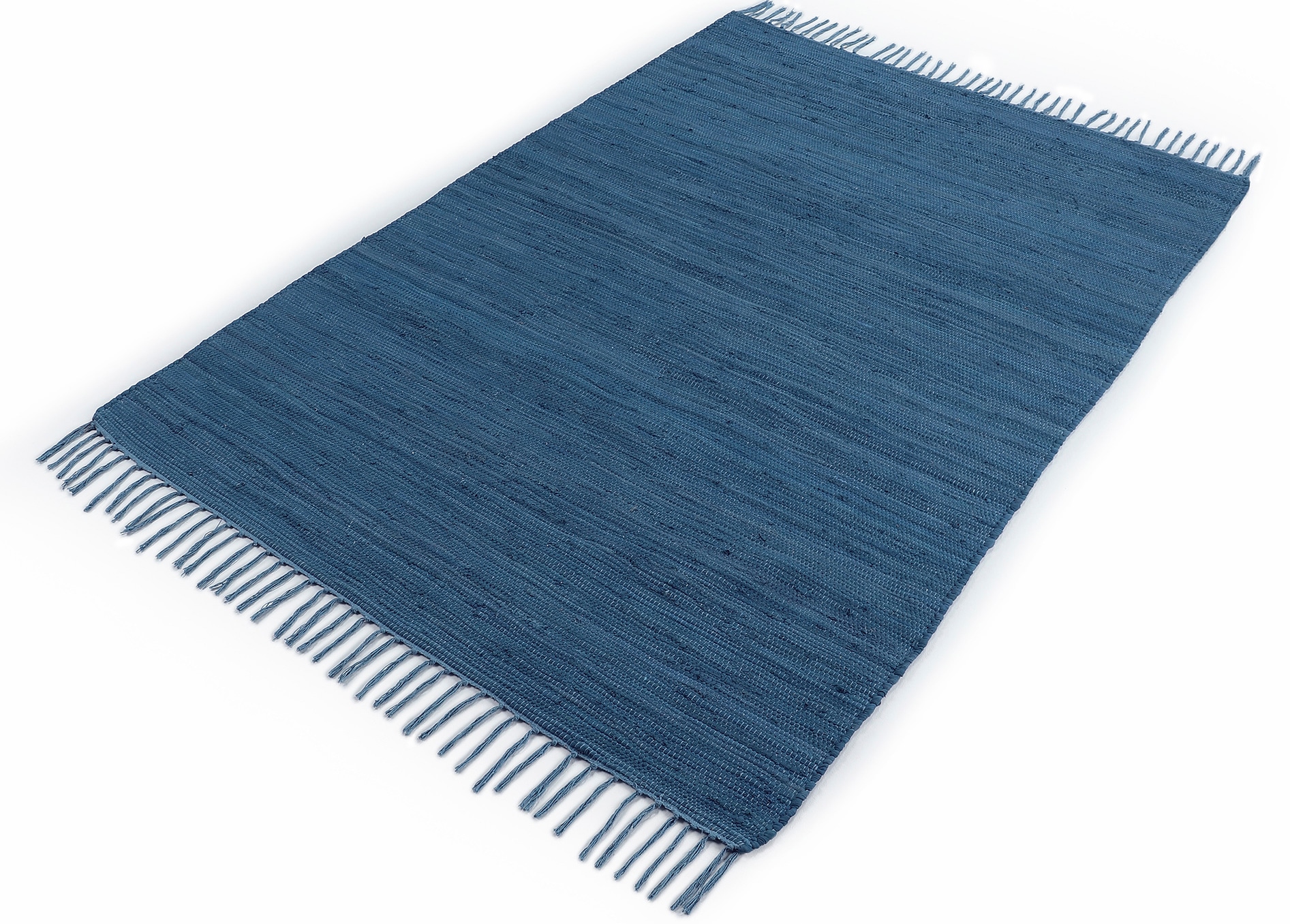 carpetfine Teppich »Kelim Chindi uni , auch als Läufer« rechteckig 5 mm Höhe Wendeteppich, reine Baumwolle, handgewebt, Uni-Farben, mit Fransen