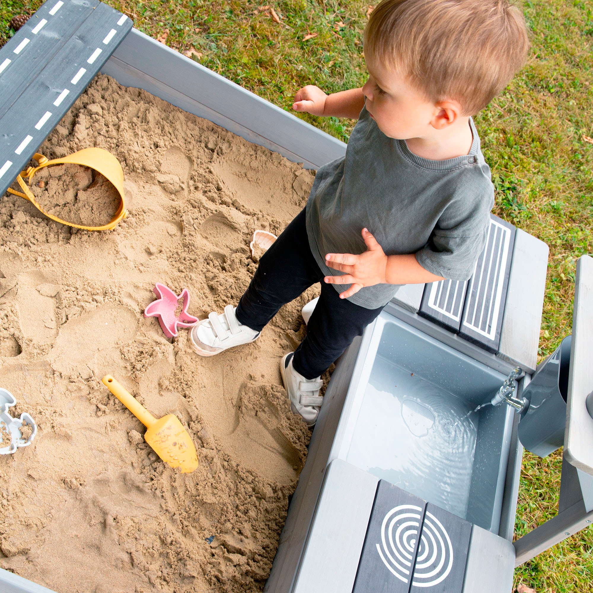 roba® Bac à sable »117 x 118 x 54 cm, mit Matschküche, grau« FSC® - schützt Wald