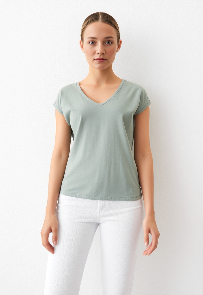 Vero Moda T-shirt en V »VMFILLI SS V-NECK TEE GA NOOS« mélange de matières, coupe décontractée