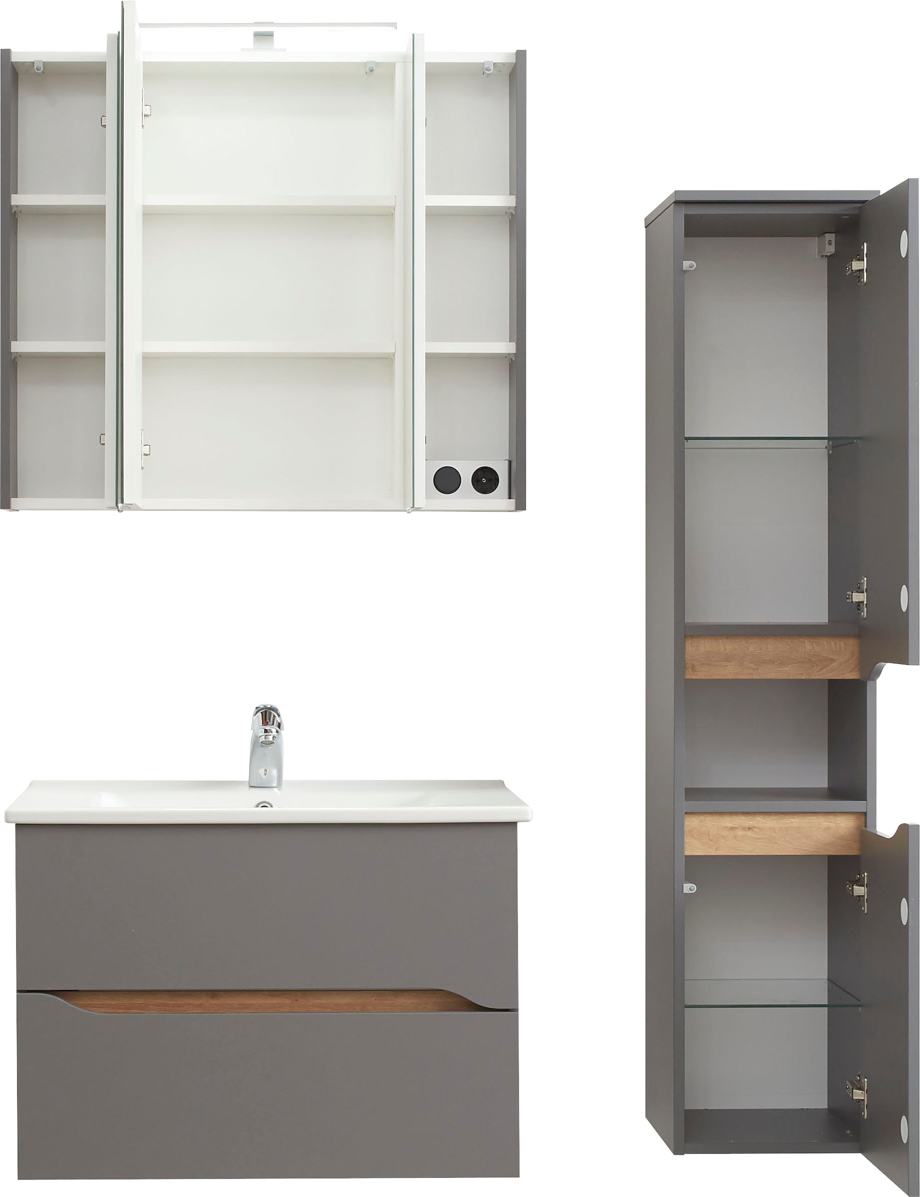 Saphir Ensemble de meubles de salle de bain »Quickset 3-teilig, Keramikwaschtisch mit LED-Spiegelschrank« 3 cuis tlg.