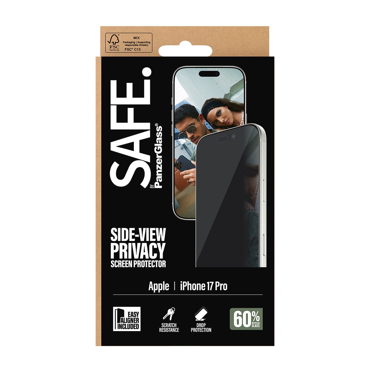 SAFE by PanzerGlass Verre de protection d'écran »Side-View Privacy Screen Protector« für Apple iPhone 17 Pro Displayschutzfolie, Schutzfolie, Bildschirmschutz, kratz- & stossfest