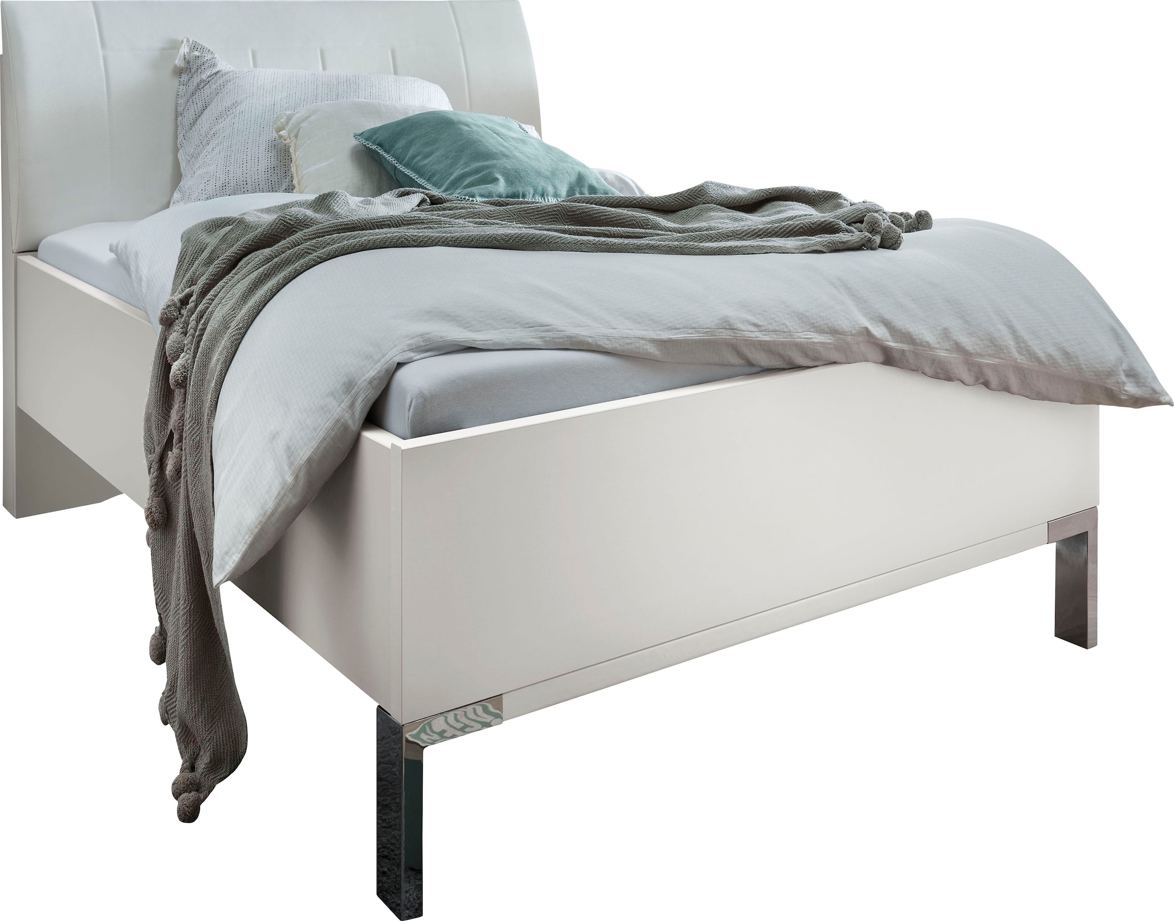 WIEMANN Lit futon »Monaco, Bettgestell, Bettrahmen, komfortables Polsterkopfteil« réglage 4 positions de hauteur de couchage, MADE IN GERMANY,  Tête de lit rembourrée en simili cuir, différentes tailles, hauteur confort