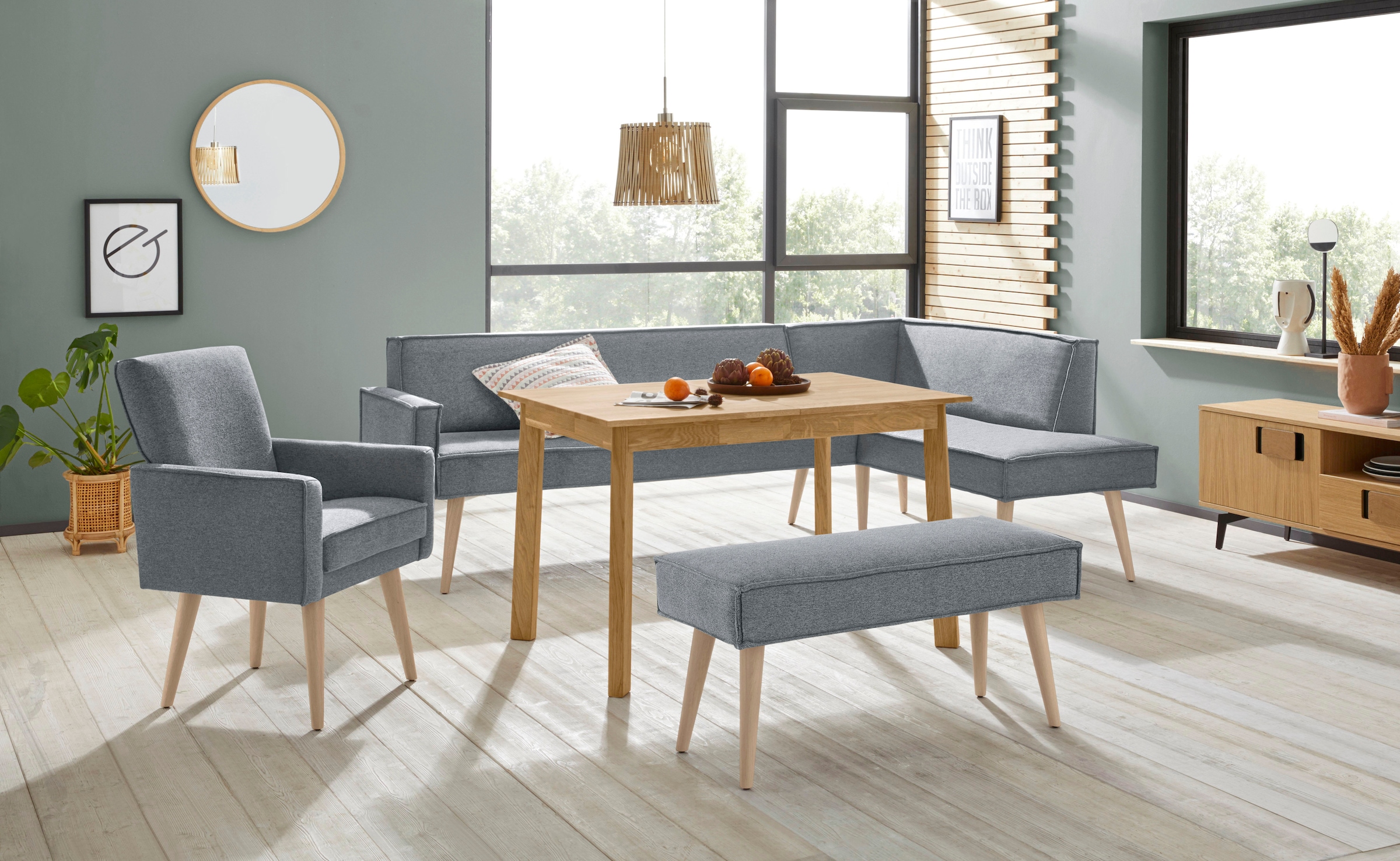 exxpo - sofa fashion Banc d'angle »Lungo, moderne Kedernaht, bequem und elegant, hoher Holzfuss« hochwertige Detailverarbeitung, frei im Raum stellbar