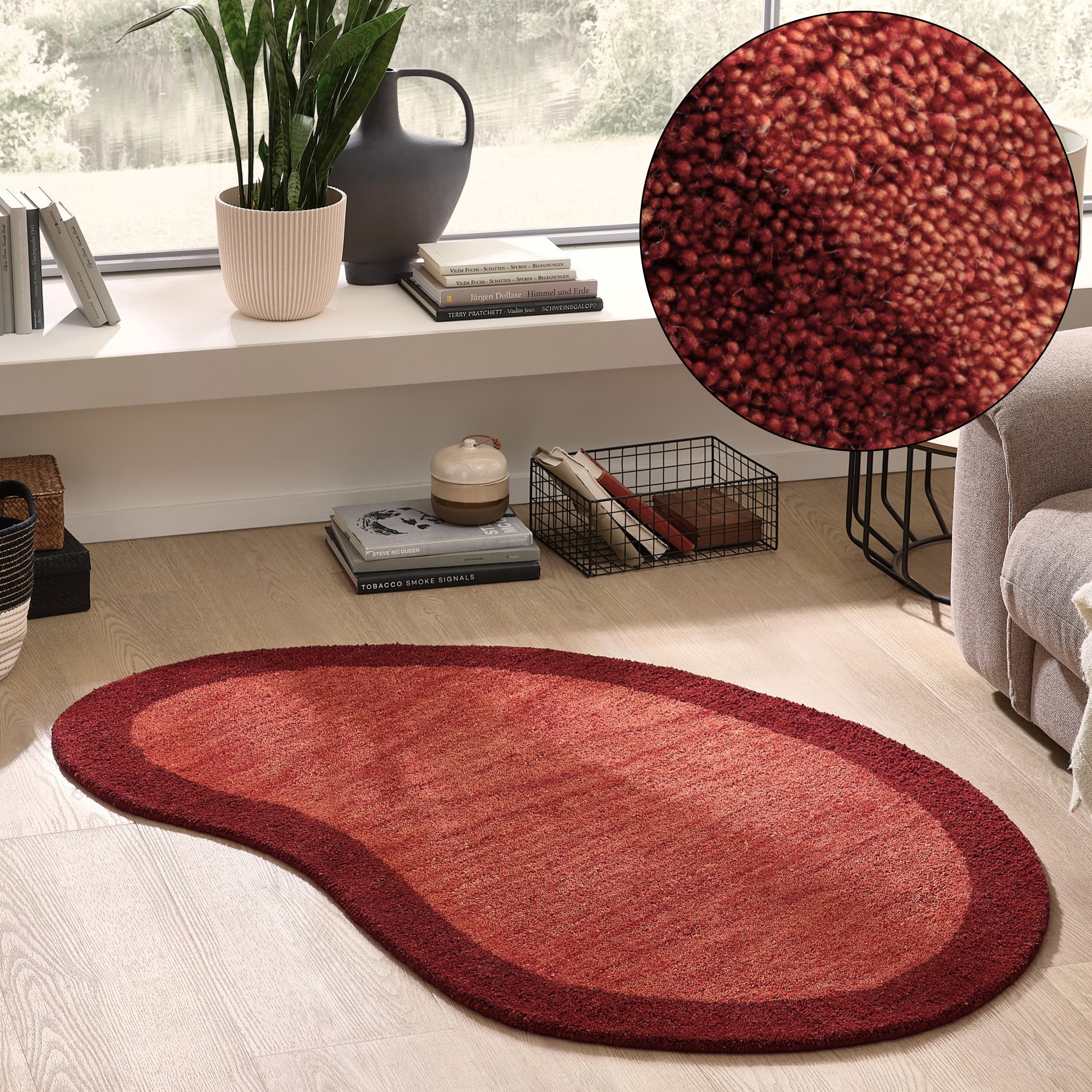 THEKO Tapis en laine »Gabbeh Super, Handweb, Teppich, Bordüre, reine Wolle« ovale 9 mm Höhe Schlafzimmer, Wohnzimmer, Esszimmer, auch als Läufer, eckig  oder rund