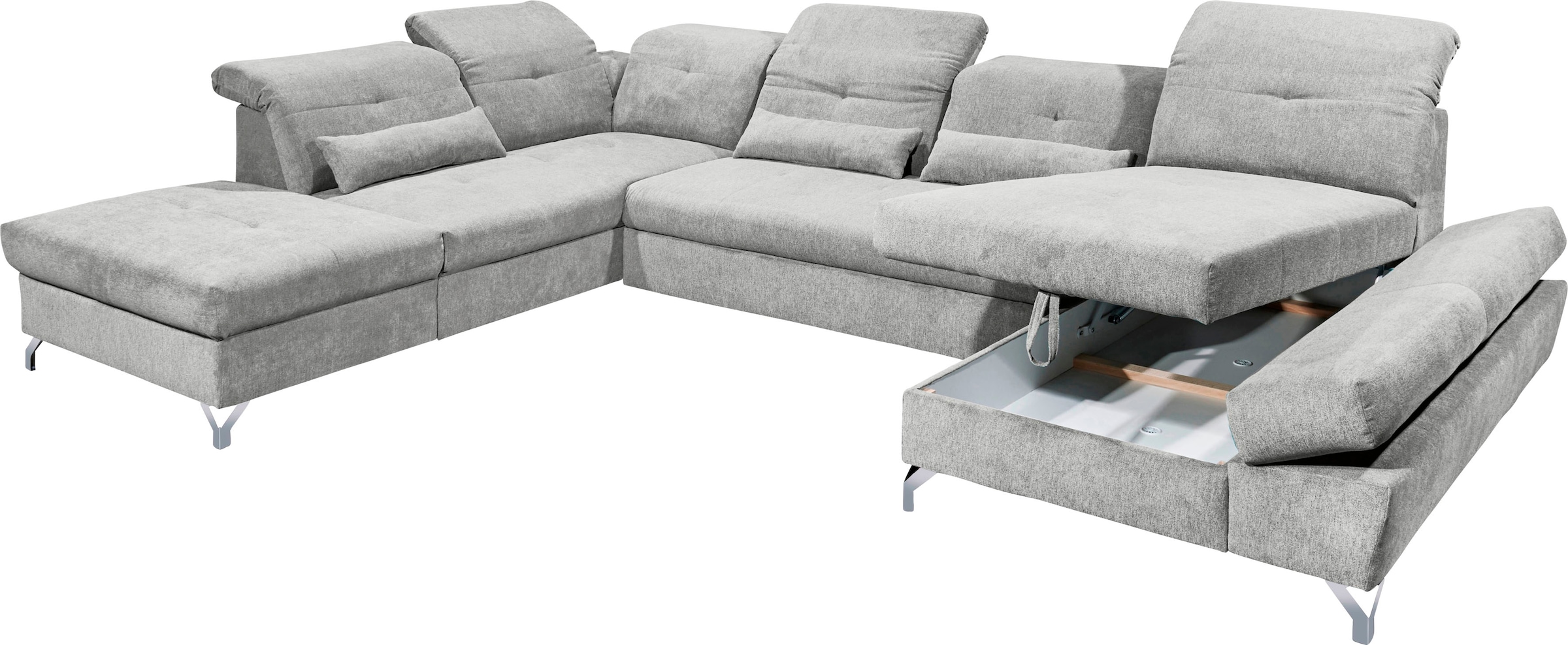 ED EXCITING DESIGN Paysage de salon »Melfi U-Form mit Bettfunktion, Bettkasten« Arm- & Kopfteilverstellung & 3 Nierenkissen