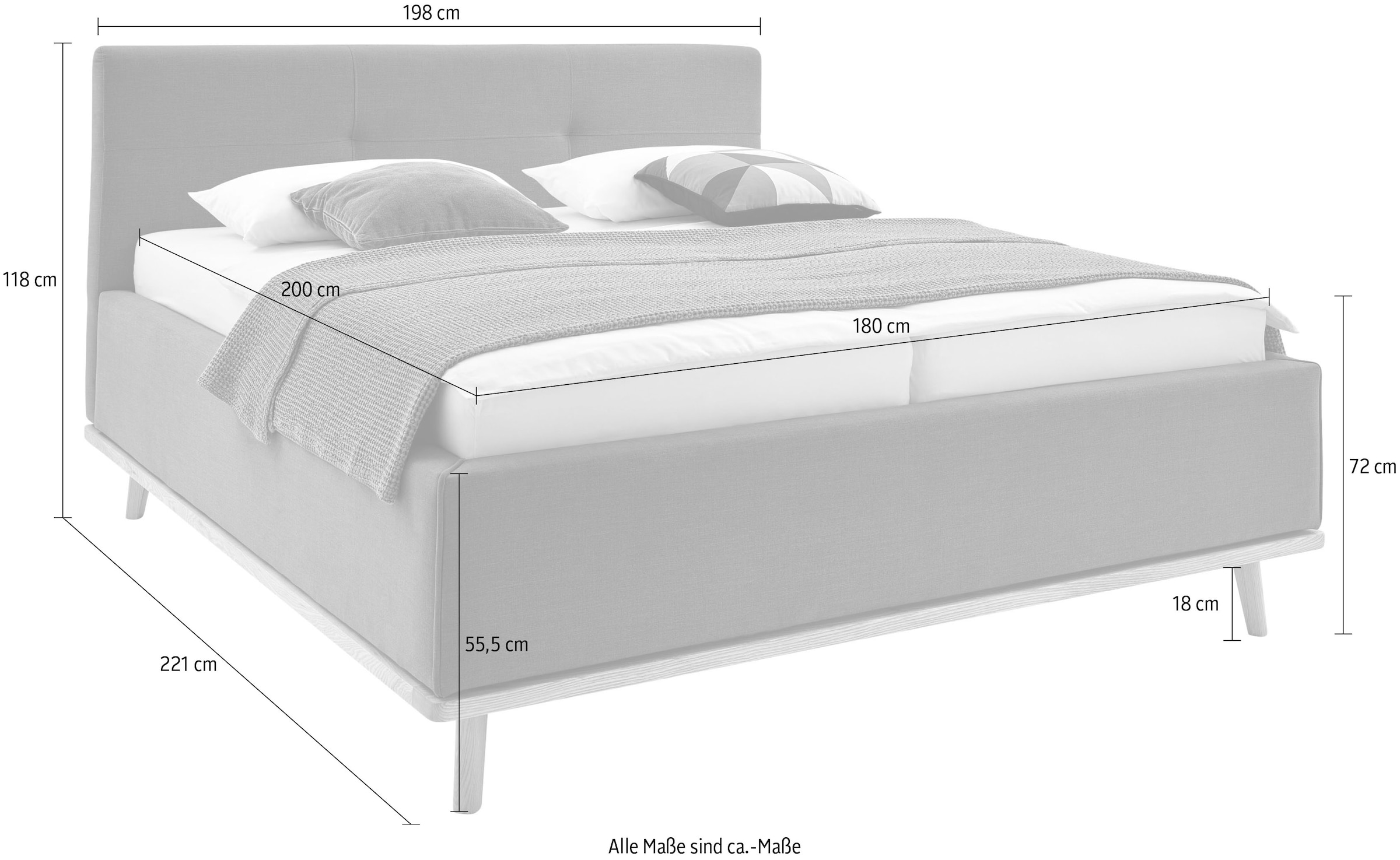 Musterring Lit rembourré »Delphi erhältlich in der Breite 160cm und 180cm« Eicherahmen massiv, Kopfteil mit Steppung