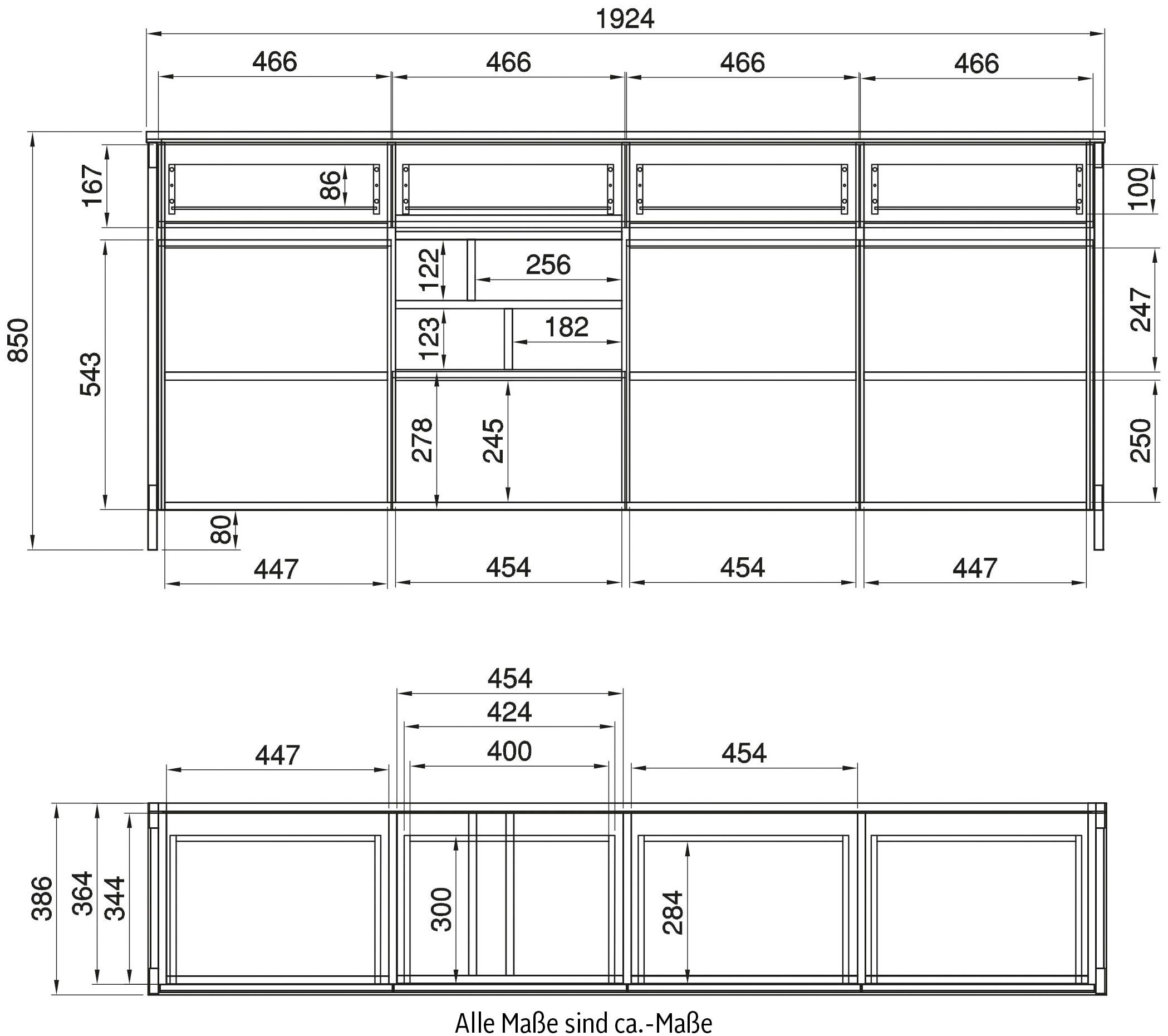 Home affaire Sideboard »Stranda, moderner Schrank, Kommode im Scandi-Style, 198 cm breit« elegante Rahmenoptik, ausreichend Stauraum, vielseitig einsetzbar