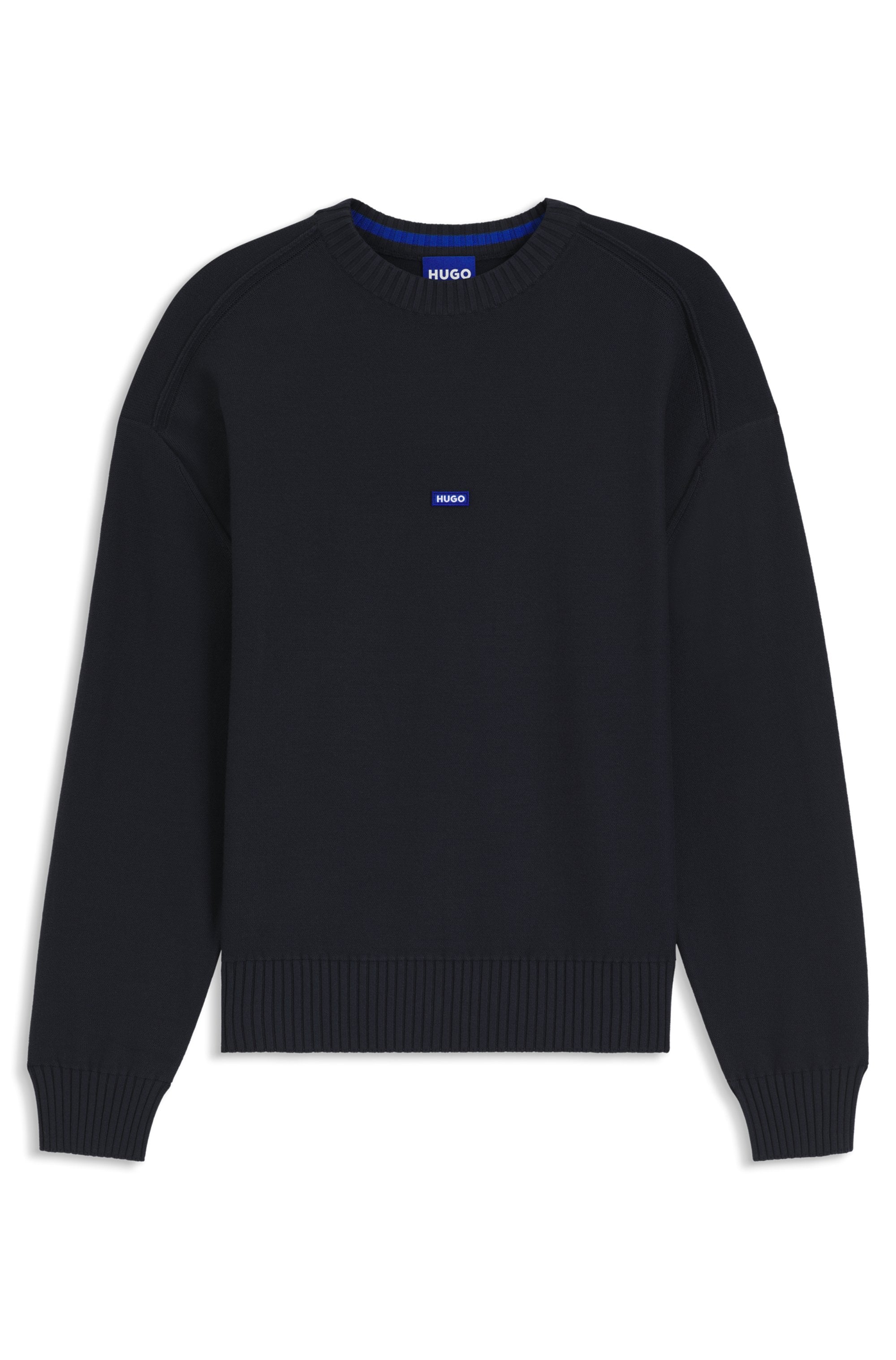 HUGO Blue Pull en tricot Relaxed Fit, Rundhalsausschnitt, softe Strickqualität