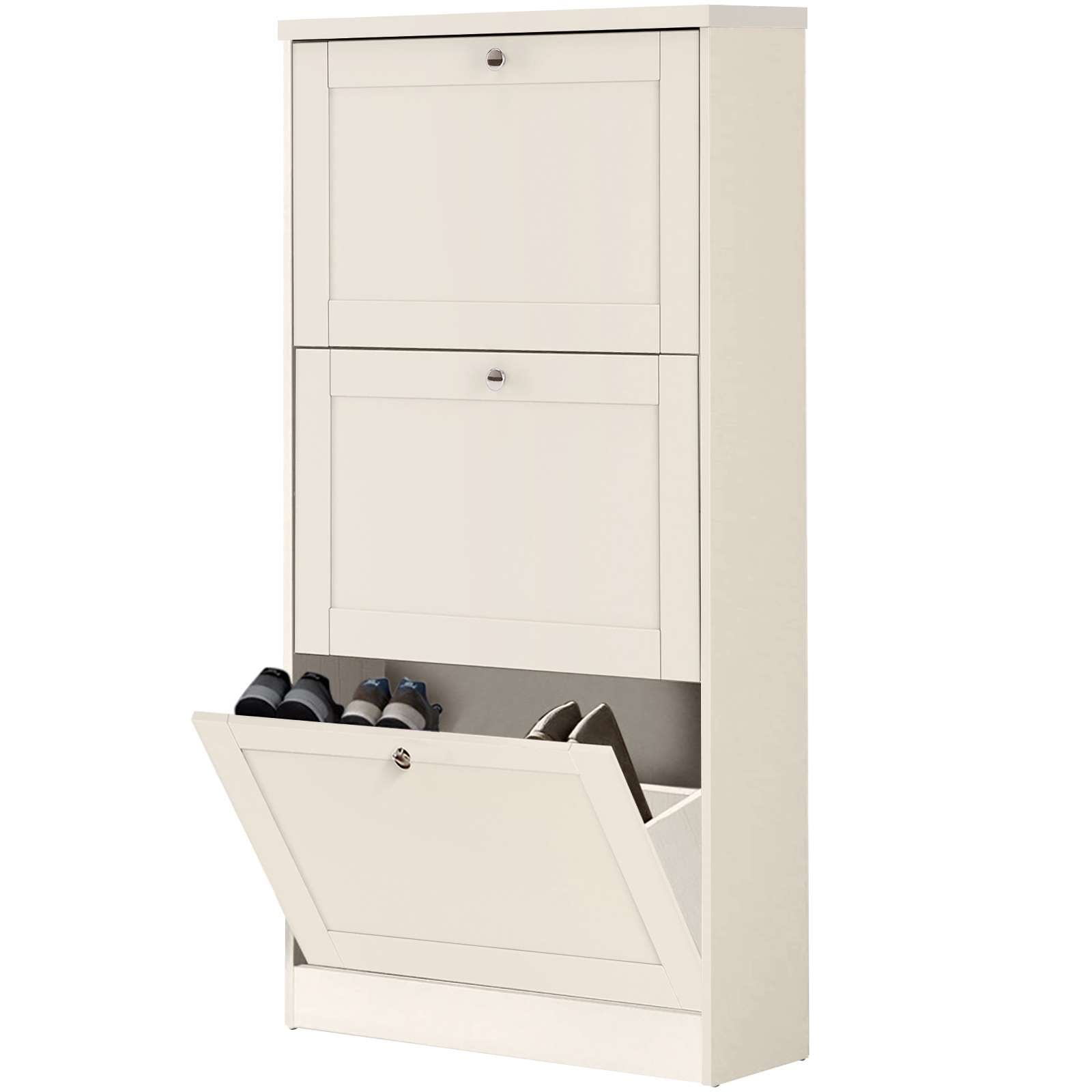 GOODproduct Armoire à chaussures »Heide« Largeur 70 cm, avec 3 volets et façade facettée, hauteur env. 130 cm