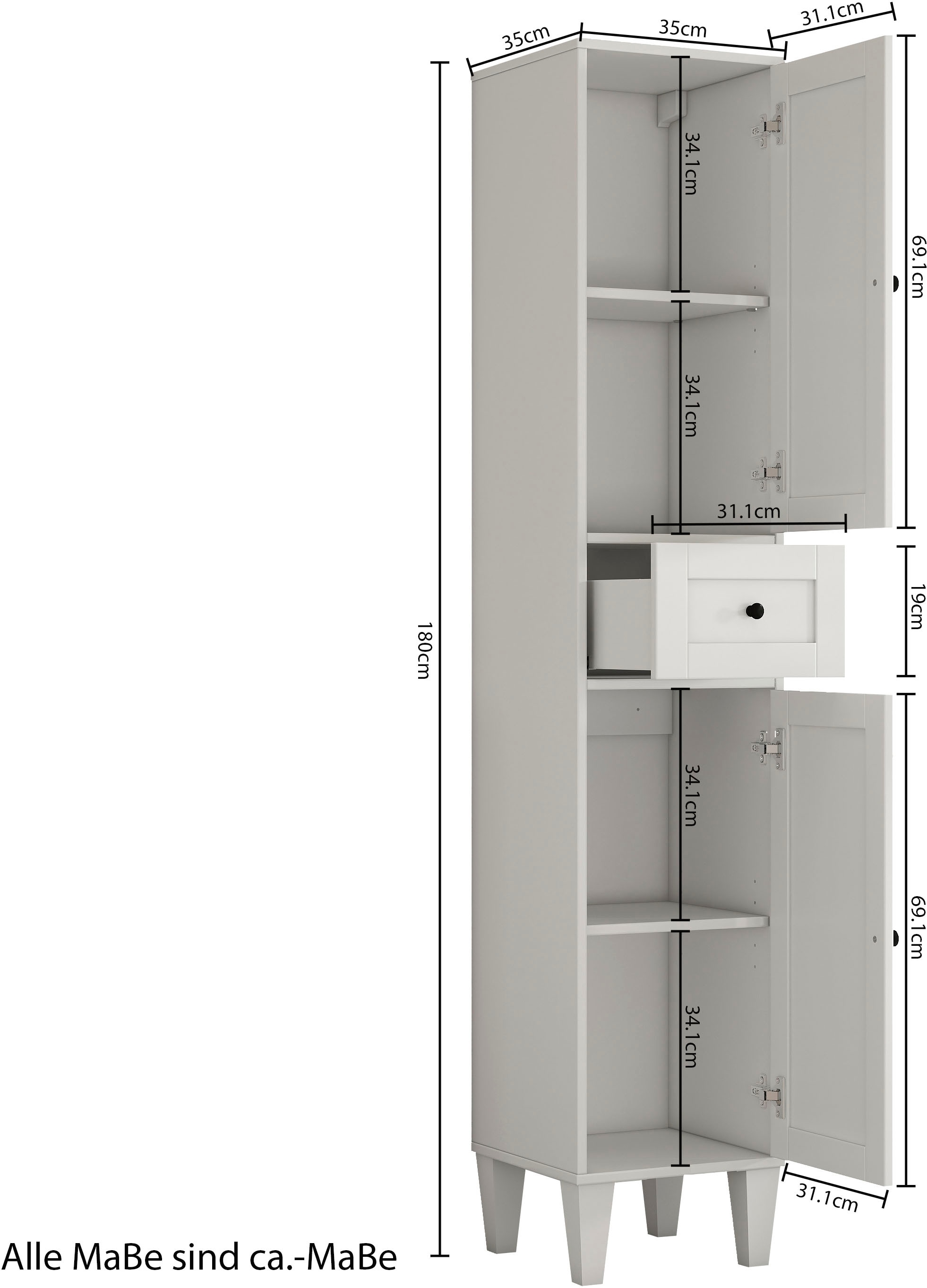 welltime Armoire haute »AMSTERDAM« Badschrank Breite 35cm, 2 Türen und 1 Auszug