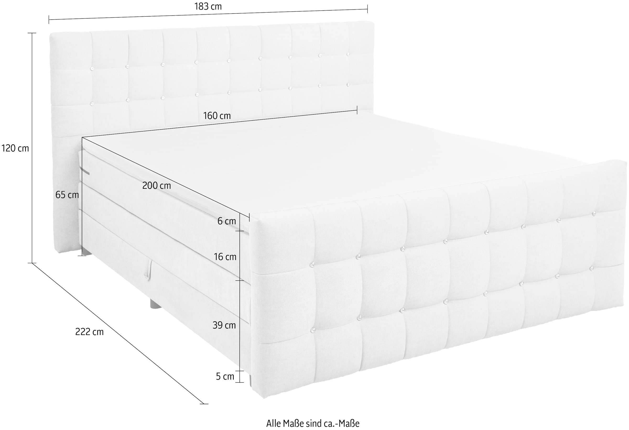 ED EXCITING DESIGN Lit boxspring »Loberie« mit Strasssteinen im Kopf- und Fussteil, inkl. Bettkasten