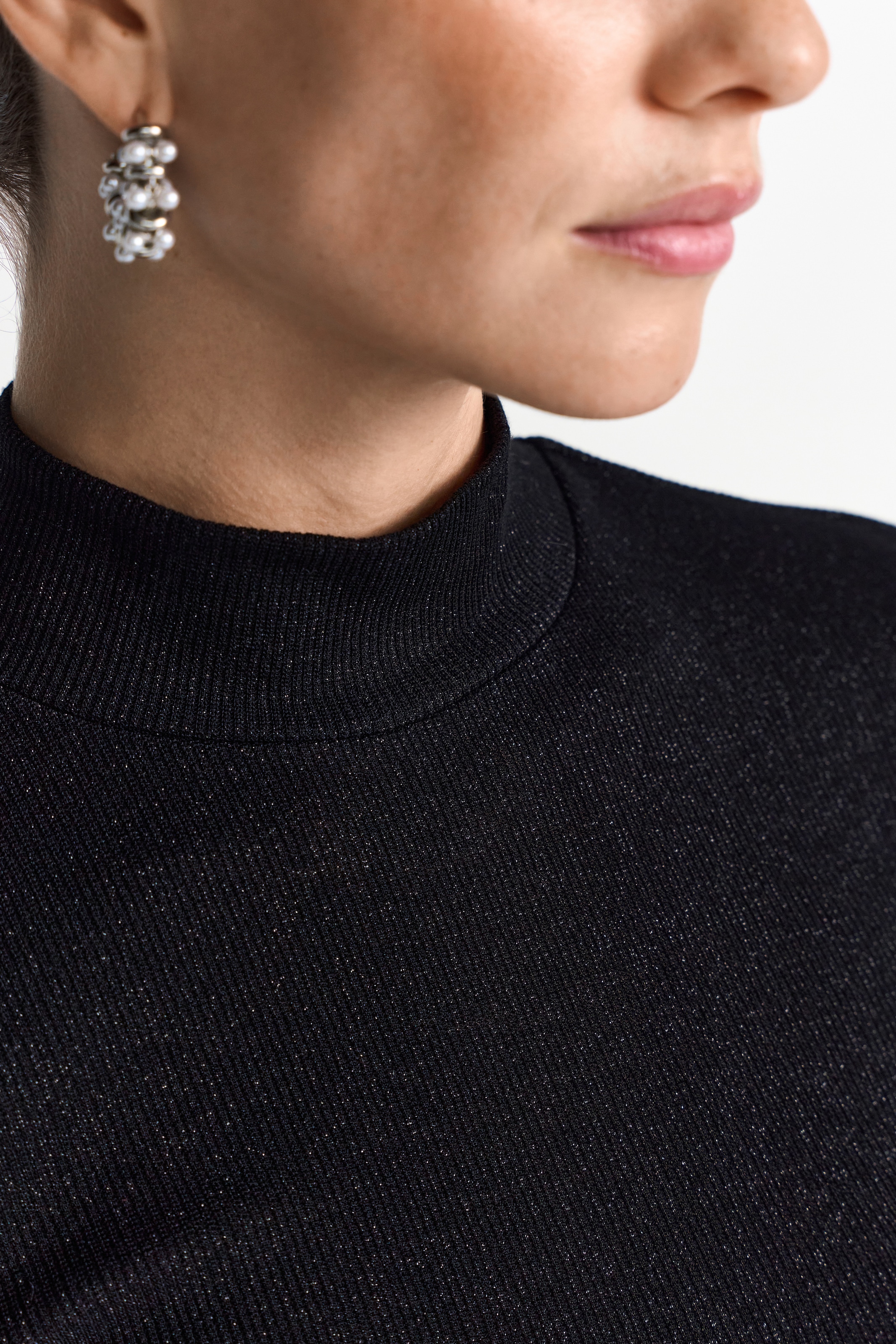 RICHROYAL T-shirt à manches longues mit Glitzereffekten, Turtleneck, enger Schnitt