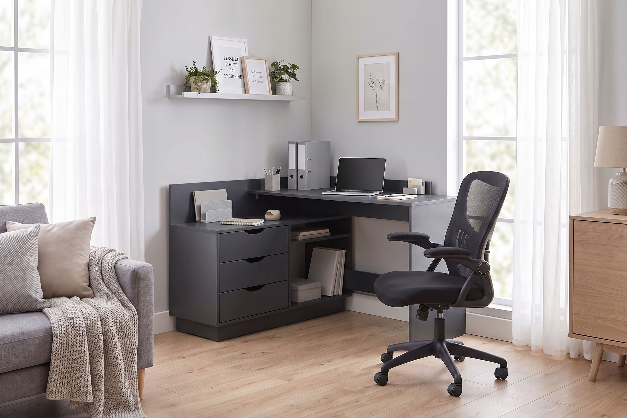 GOODproduct Bureau d'angle »Bexley« avec beaucoup d'espace de rangement, largeur 129 cm, montage à droite ou à gauche