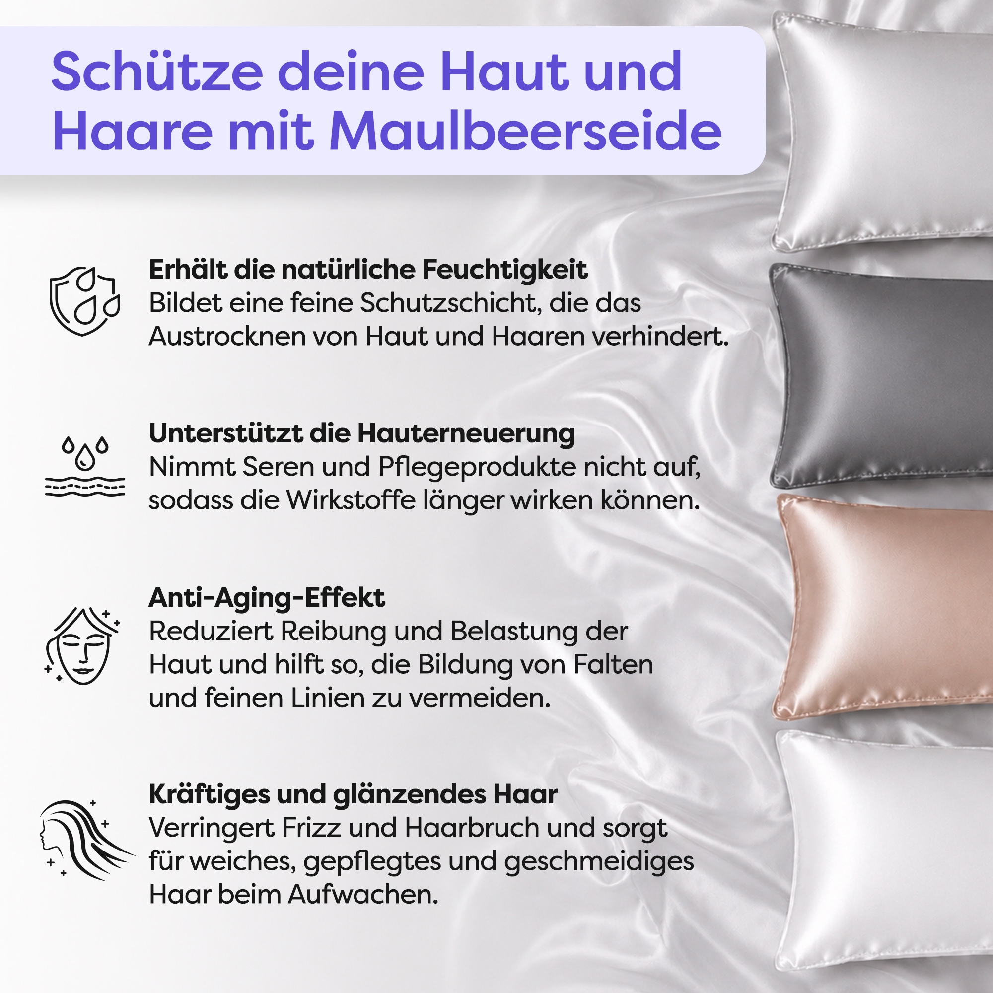 Wolkenfeld Housse de coussin »Seidenkissenbezug 100 % Maulbeerseide, 22 Momme, 6A, 40x80, OEKO-TEX« Doux pour la peau et les cheveux, avec boîte cadeau