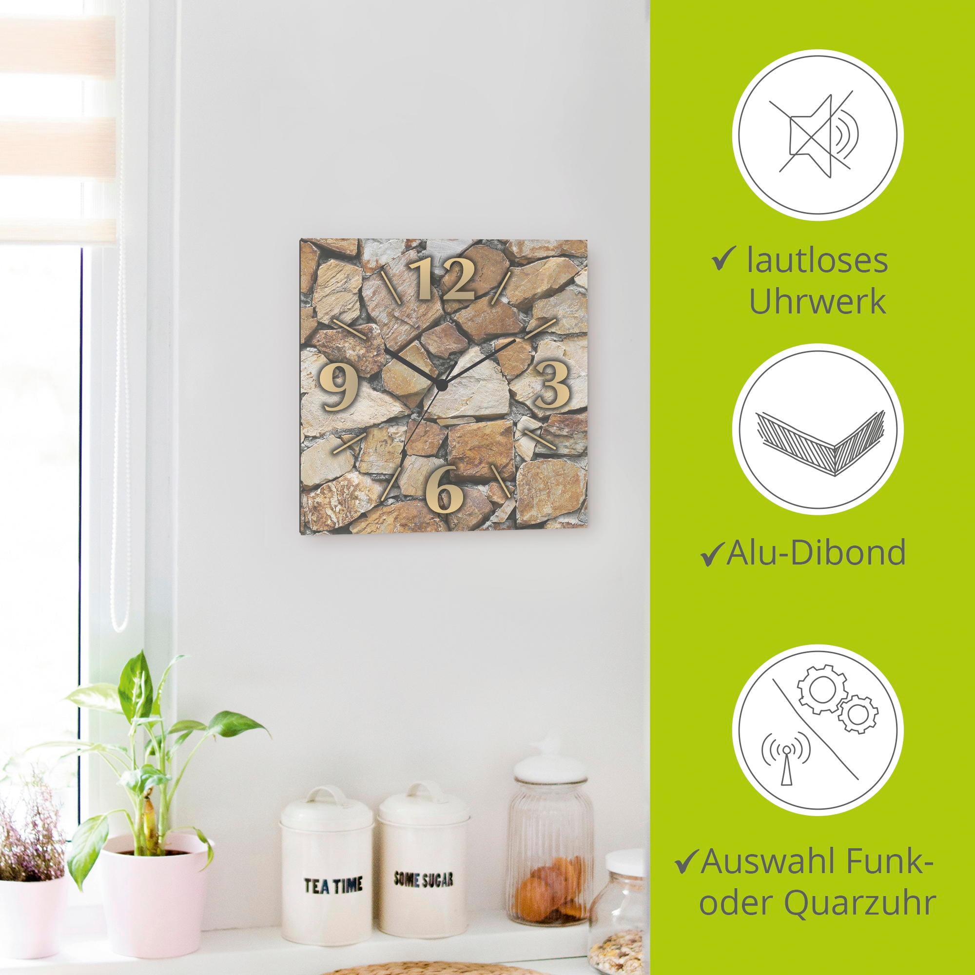 Artland Horloge murale »Braune Steinwand« wahlweise mit Quarz- oder Funkuhrwerk, lautlos ohne Tickgeräusche