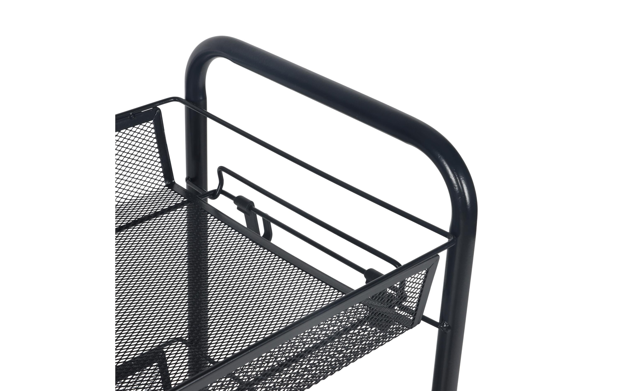 relaxdays Chariot à roulettes »Mesh mit 4 Ebenen 84 x 44.5x 26 cm« Chariot polyvalent mobile avec 4 étagères en filet et 4 crochets en noir