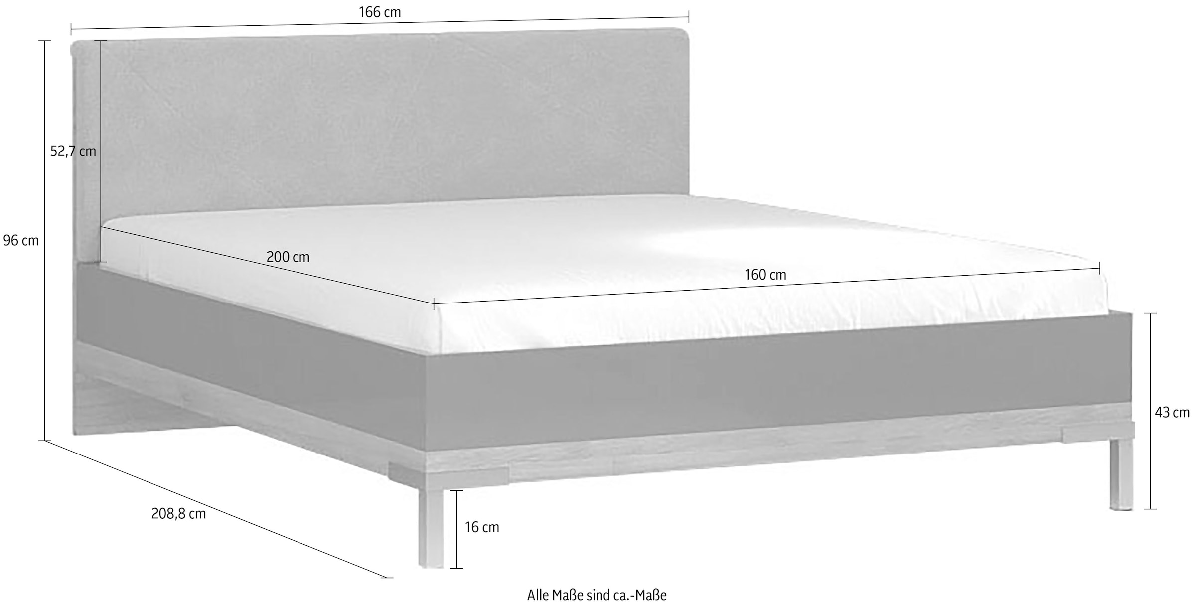 GOODproduct Sommier »Onyx, FSC-zertifiziert, hochwertige UV Lackierung Hochglanz anthrazit« avec pieds en métal,  avec tête de lit rembourrée, surface de couchage 160x200 cm