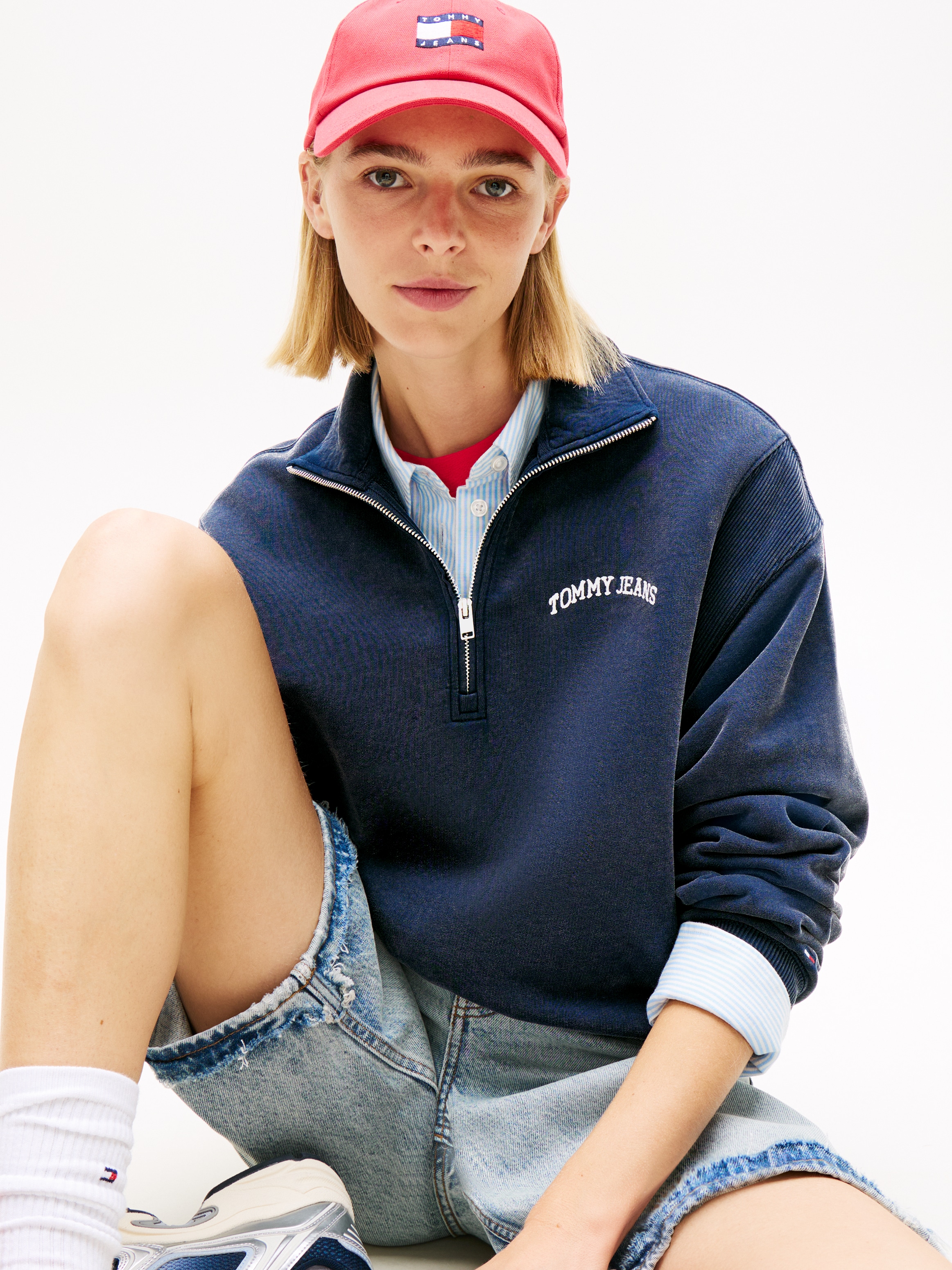 Tommy Jeans Sweatshirt »TJW RLX SH VARSITY 1/4 ZIP«, Baumwolle, Relaxed Fit
