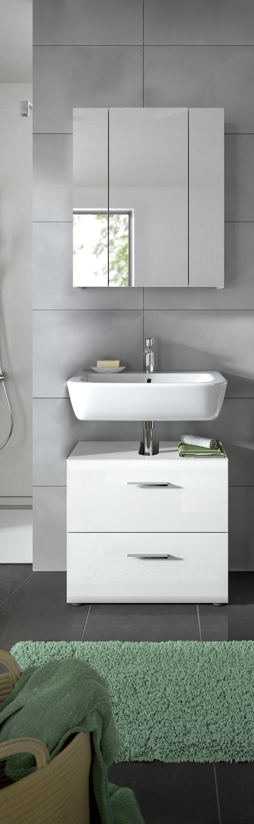 INOSIGN Badmöbel-Set »FLORENZ, TOPSELLER!, 2-teilige Badkombination, hochwertige MDF-Front« Set, bestehend aus: 1 Waschbeckenunterschrank, 1 Spiegelschrank, 