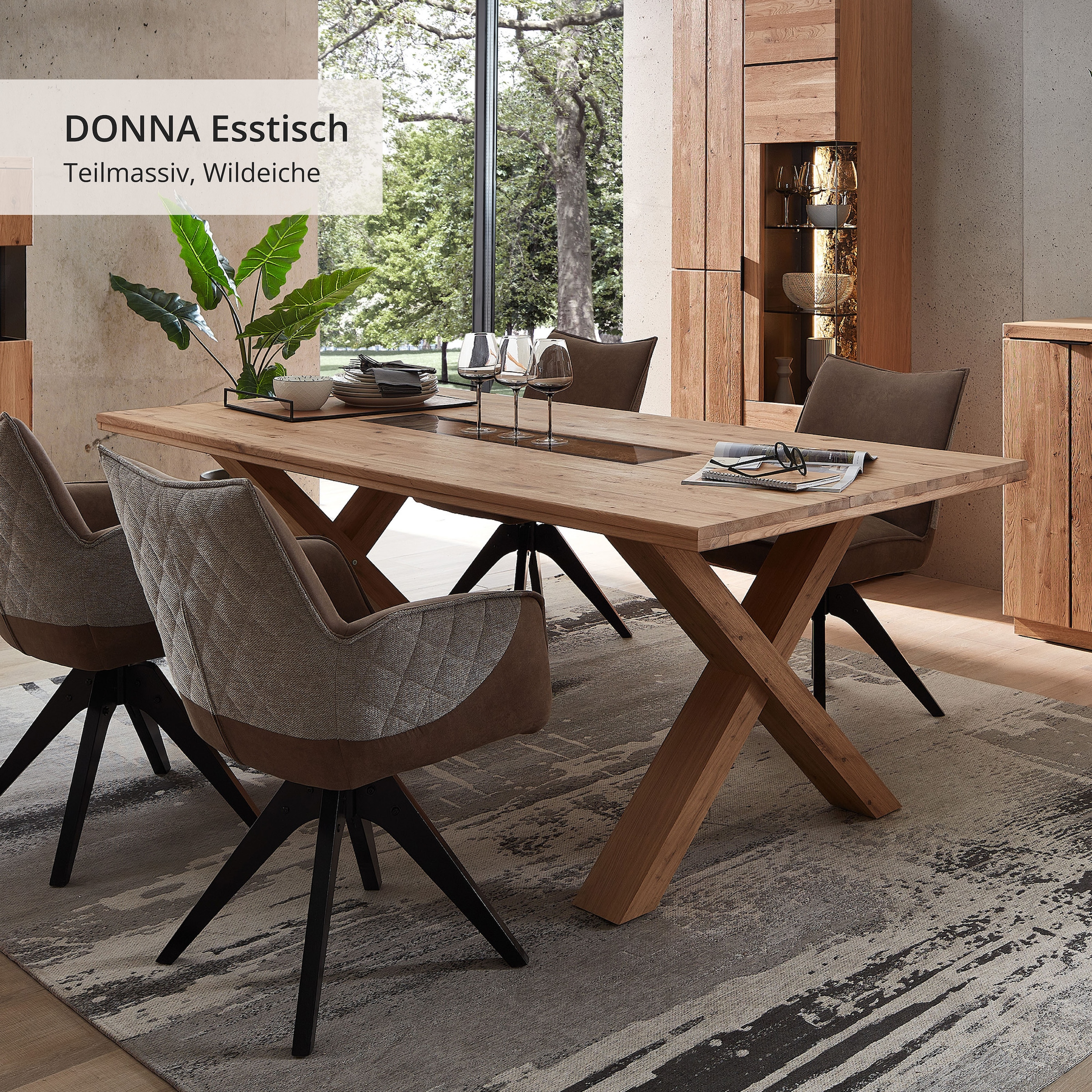Wohnconcept Table de salle à manger »Donna Esstisch, 200x78x100 (BxHxT)« 1 cuis tlg. Massivholz, Absetzung Echtkork gerundet