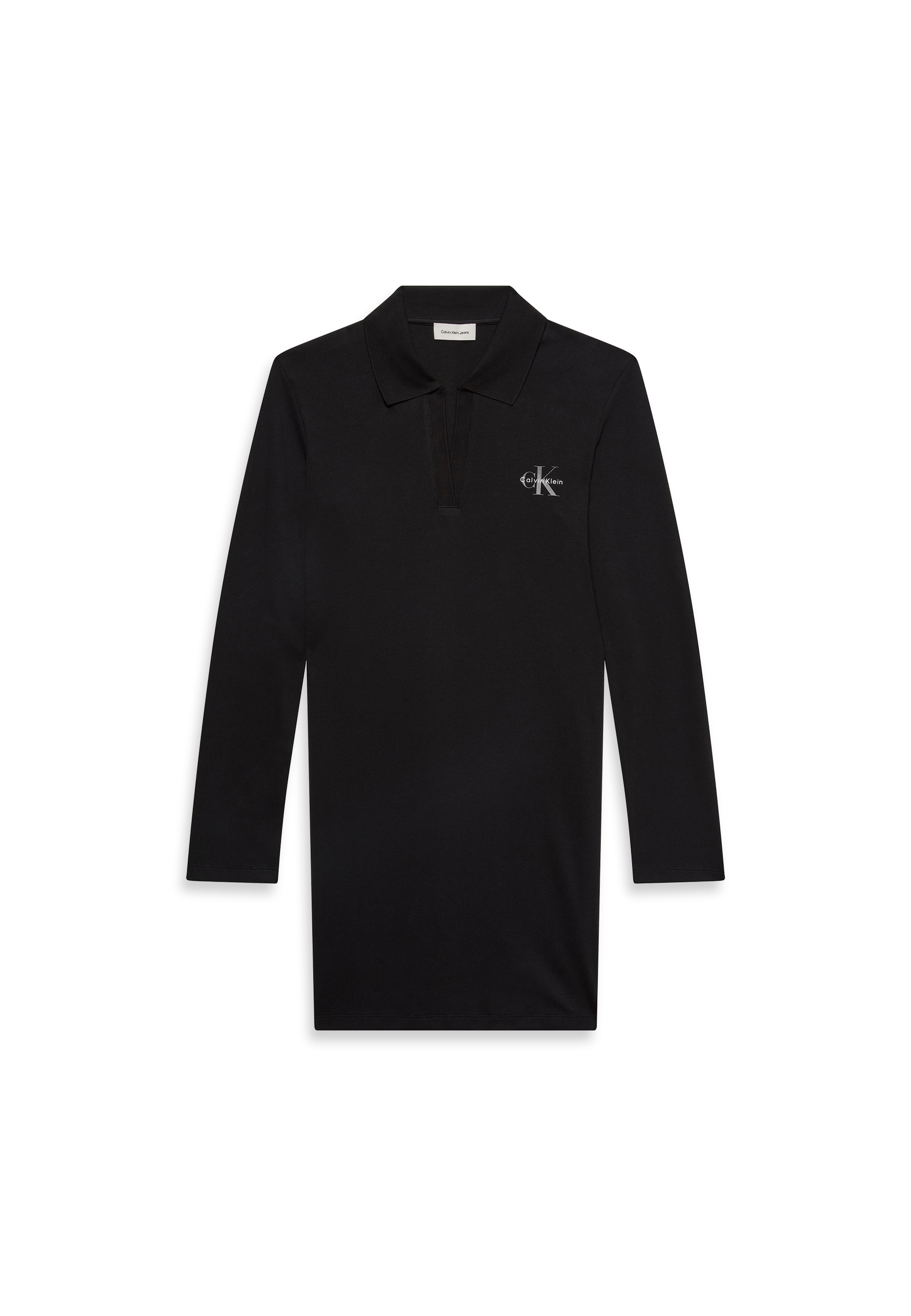 Calvin Klein Jeans Minikleid »LS MONOLOGO RIB POLO MINI DRESS« Ohne Taschen Polokragen, V-Ausschnitt, figurbetont