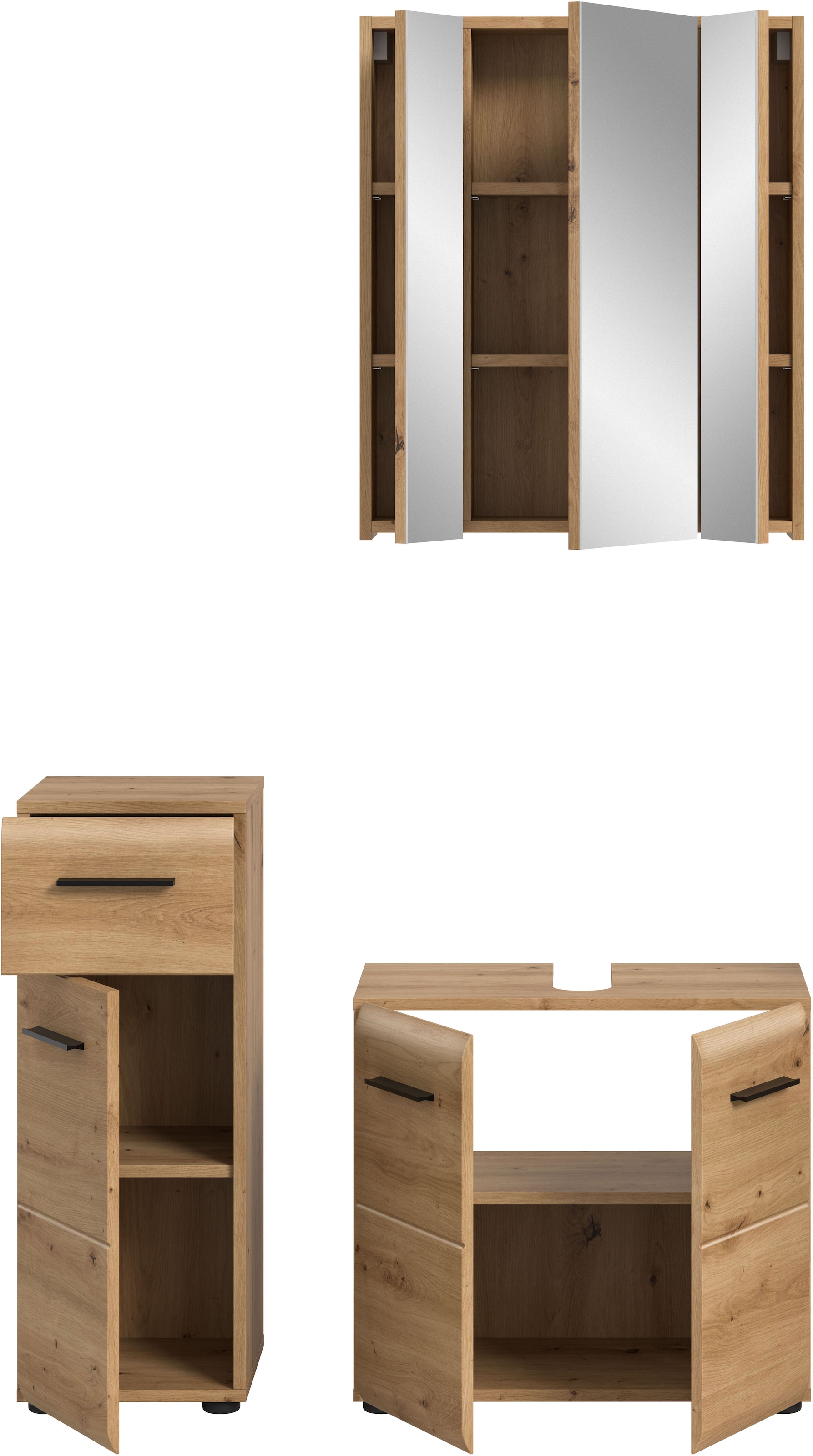 welltime Badmöbel-Set »FLORENZ,  3-teilige Badkombination, hochwertige MDF-Front« best. aus: 1 Unterschrank, 1 Waschbeckenunterschrank, 1 Spiegelschrank, 