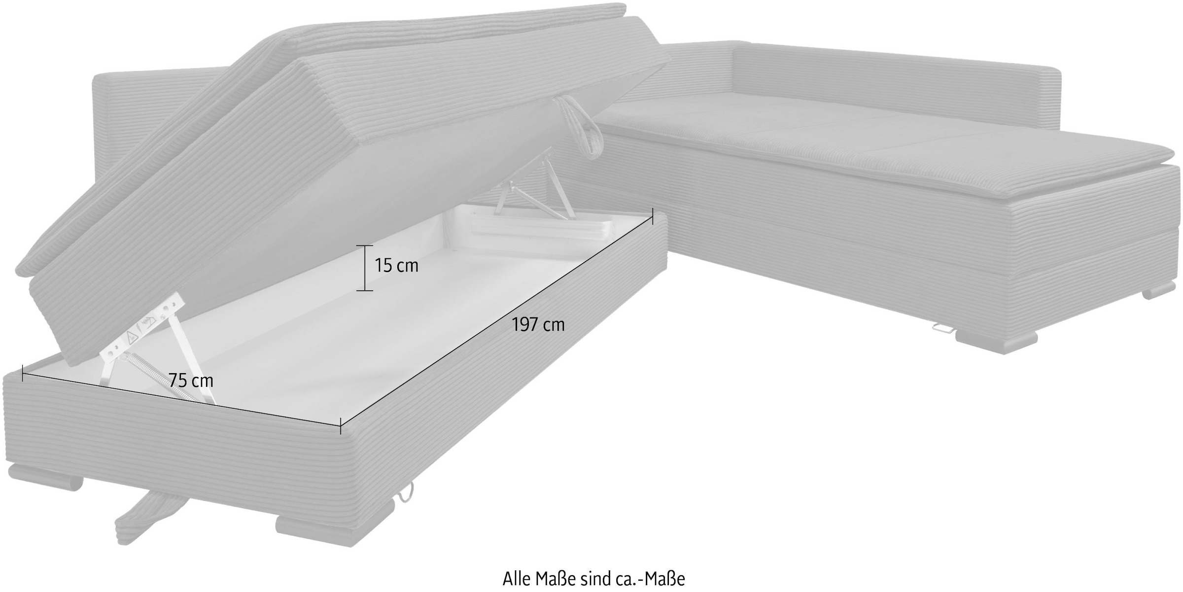 Home affaire Canapé d'angle »Night & Day L-Form, B: 321 cm, mit Dauer-Schlaffunktion 180x200 cm« Bettfunktion, Bettkasten, Topper & 3 Zierkissen, Boxspringbett in Cord