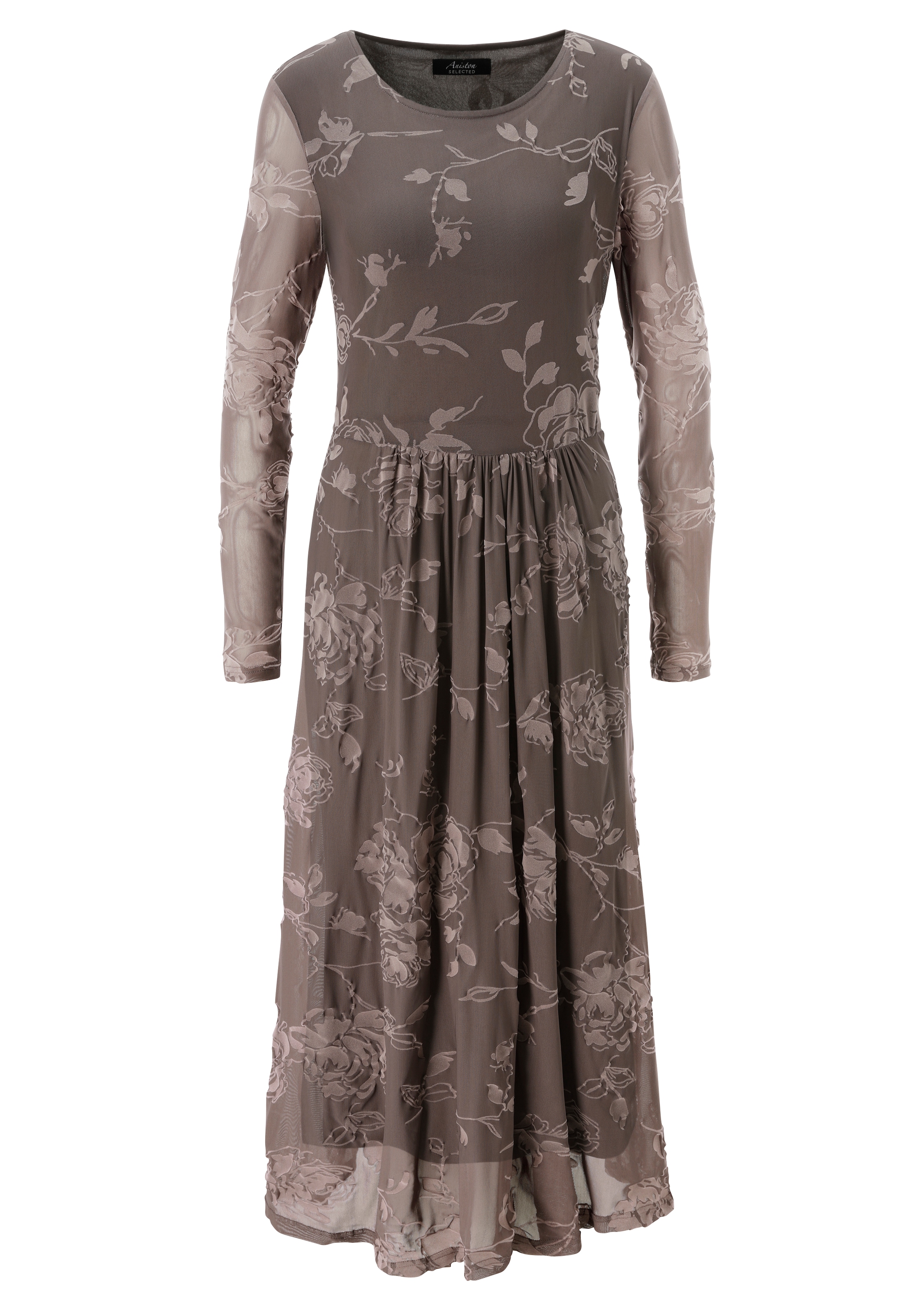 Aniston SELECTED Robe midi en aspect burnout floral et qualité mesh - NOUVELLE COLLECTION