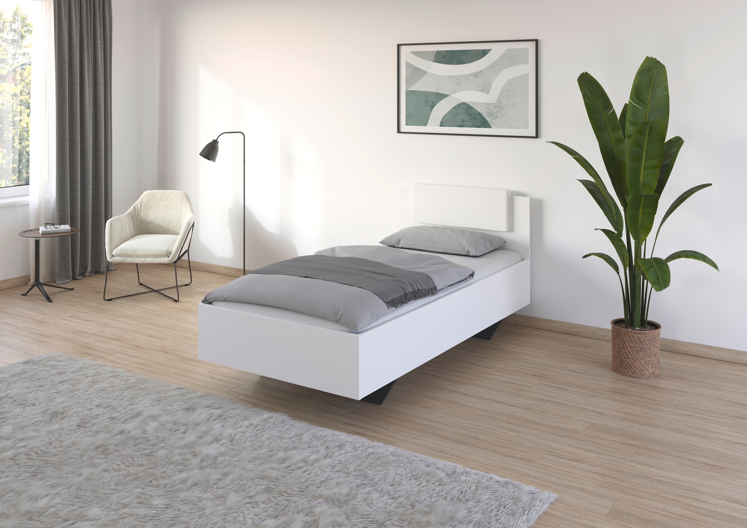 rauch Lit »Einzelbett Komfortbett Schlafzimmer für kleine Räume MAIKA« Surface de couchage : 100x200 cm, hauteur des côtés du lit 47 cm,  Aspect flottant avec coussin amovible MADE IN GERMANY